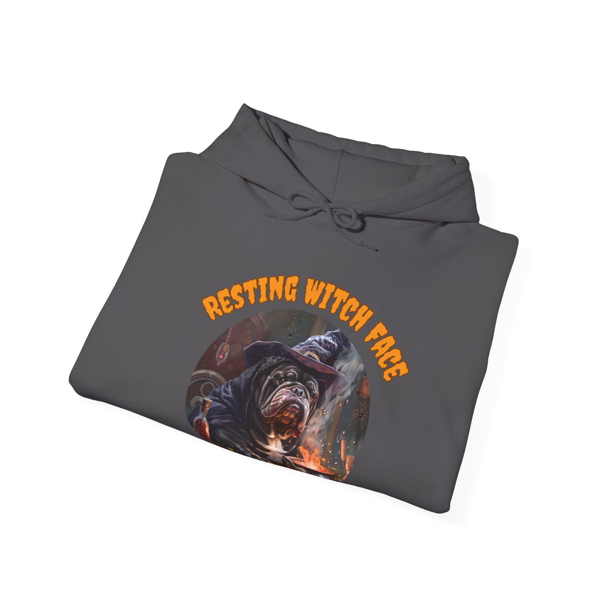 "Resting Witch Face" Halloween Bulldog Hoodie (Black/English)