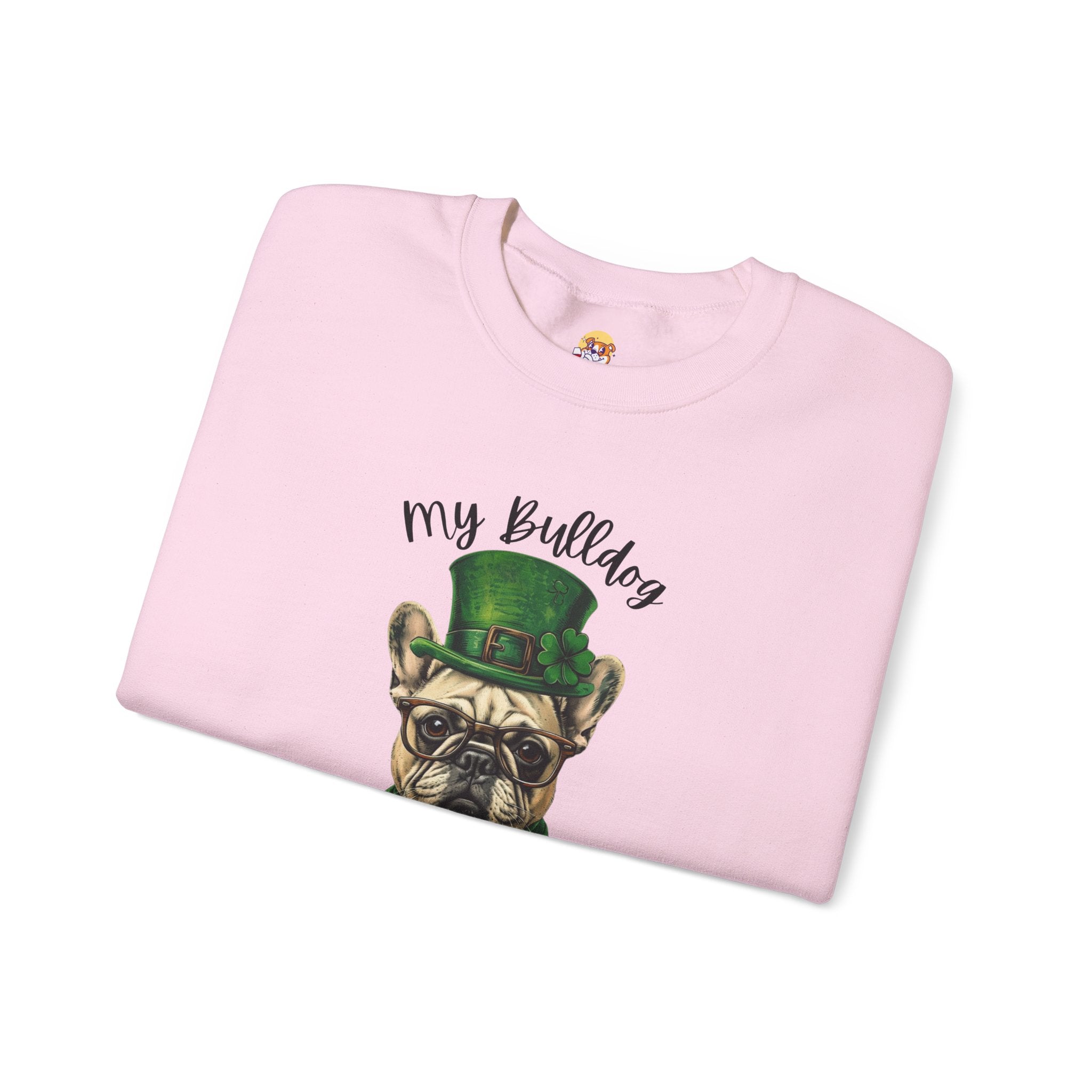 Tipsy Bully St. Patrick's Day Sweatshirt: "My Bulldog is My Lucky Charm (French)