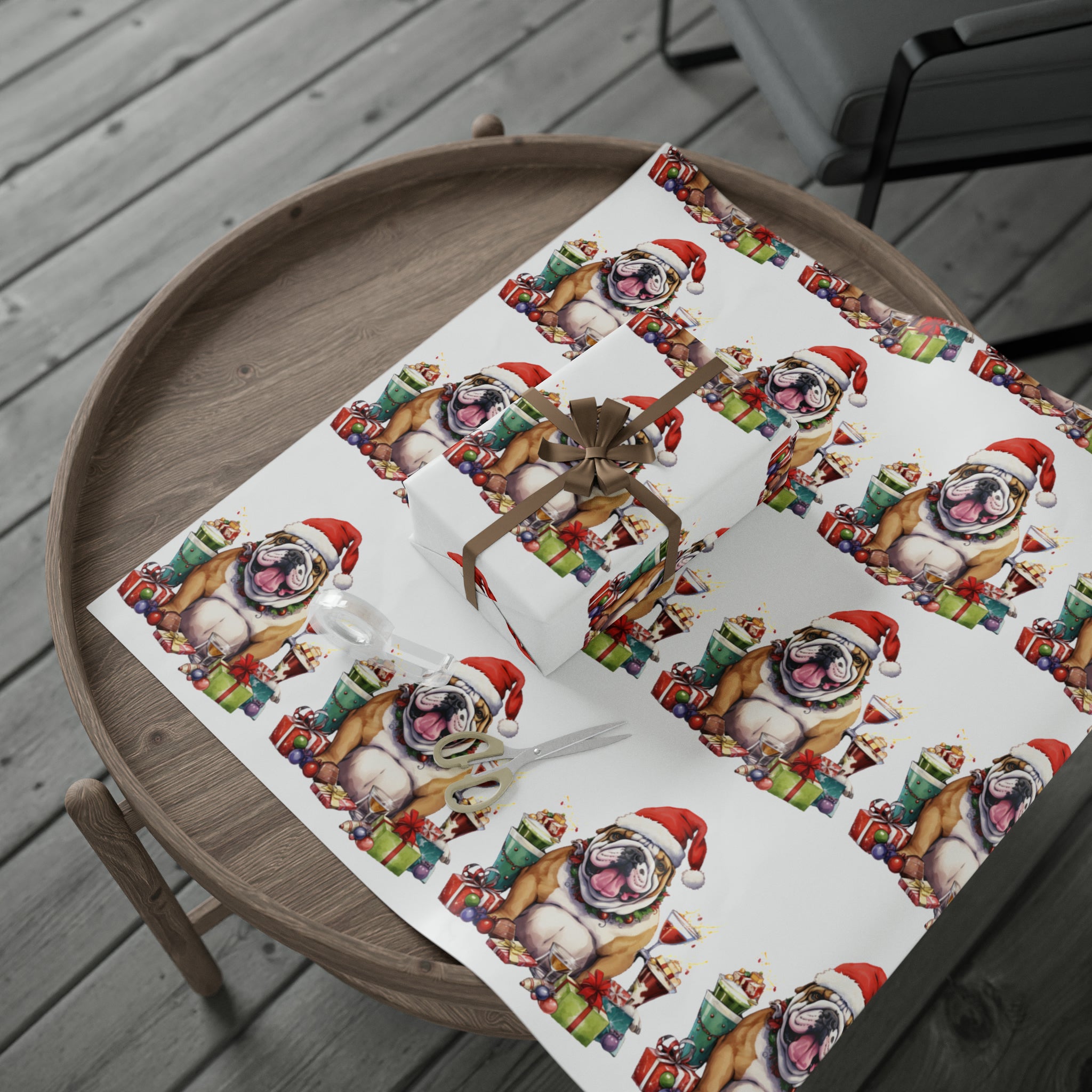 Tipsy Bully Bulldog & Cocktails Christmas Wrapping Paper🎄🐾🍹