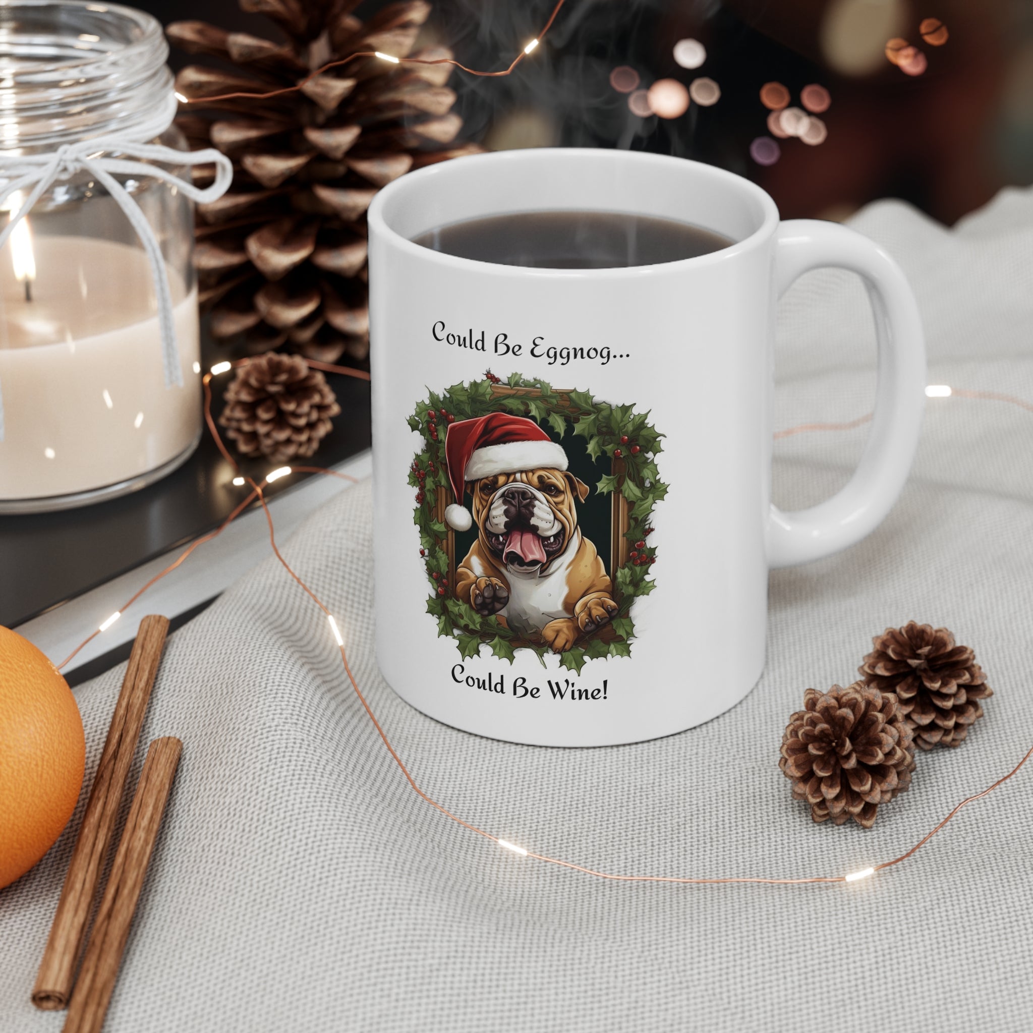 🎄🍷 Tipsy Bully's "Could Be Eggnog... Could Be Wine" Xmas Mugs-English Bulldog 🍷🎄