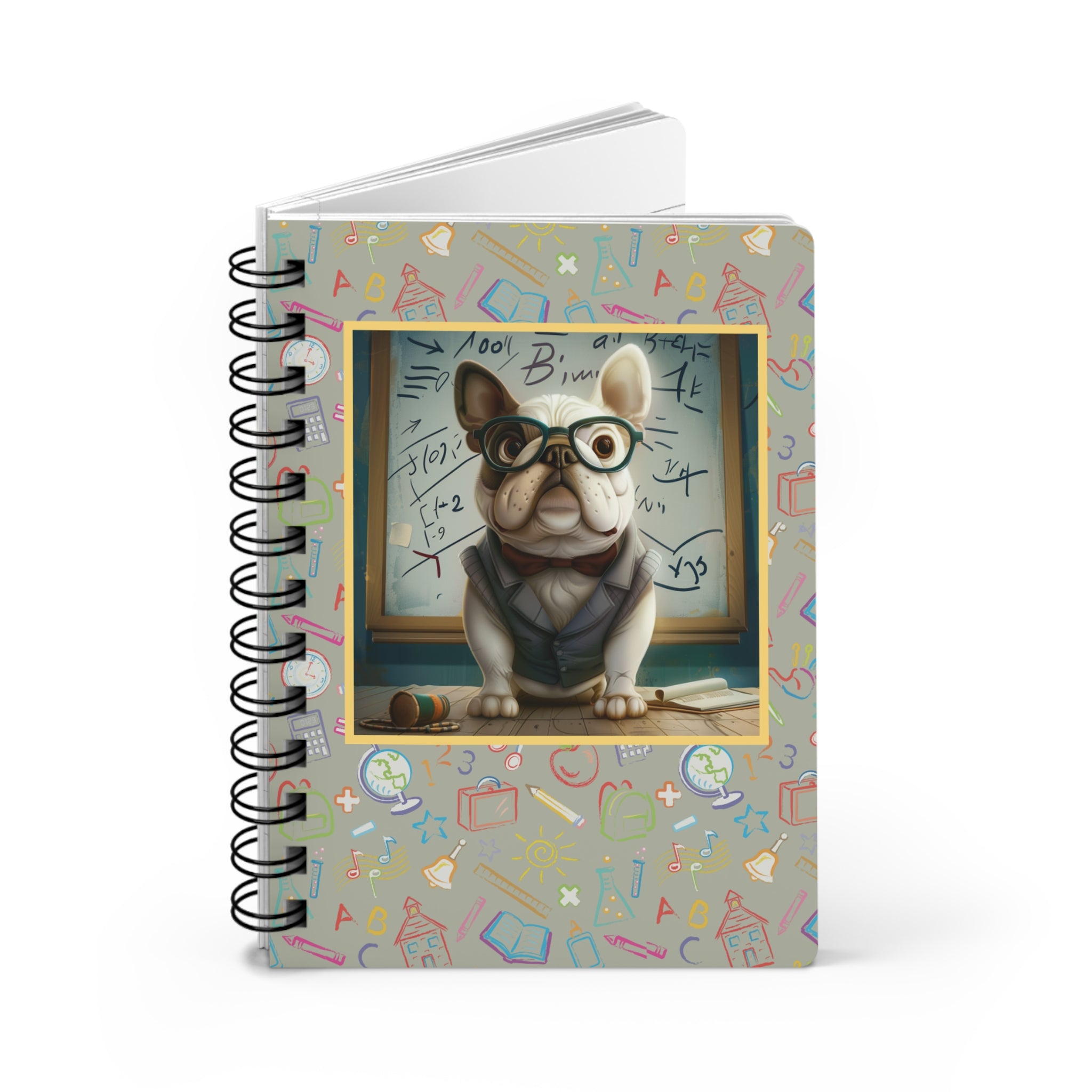 Smarty Paws Back-to-School Bulldog Spiral Notebook (White/French)