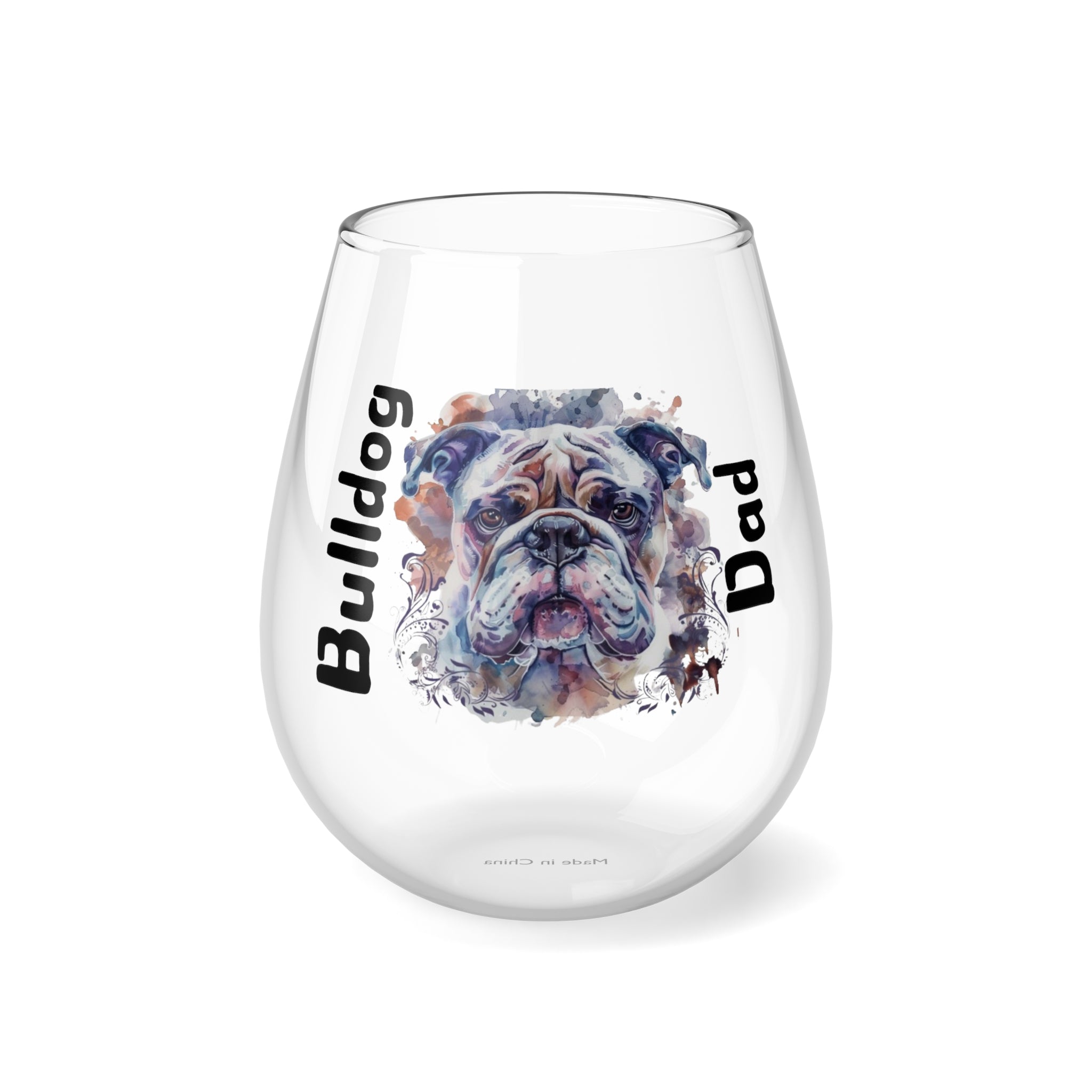 Bulldog Dad Wine Glass - Brown English