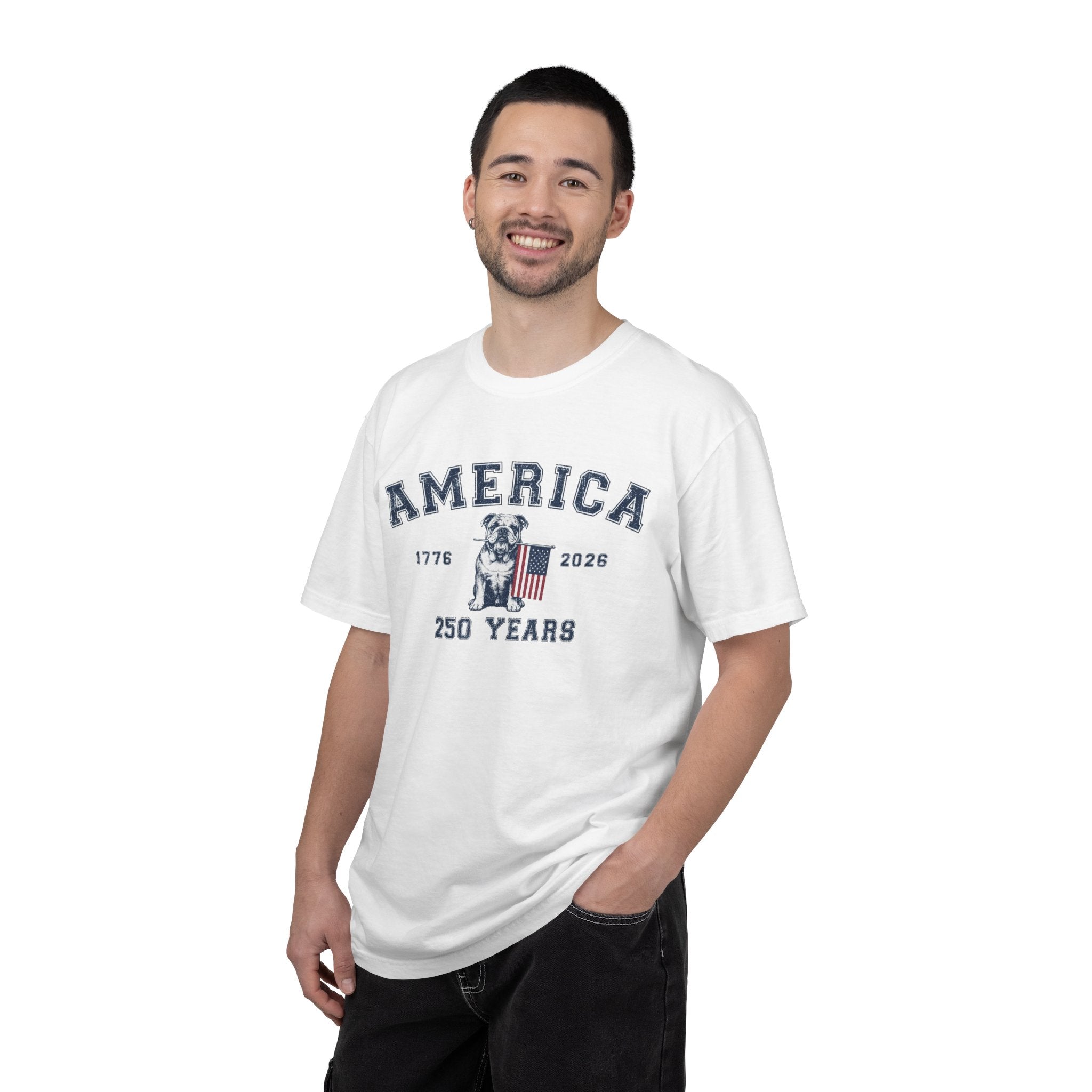 America 250 Years Bulldog T-Shirt | Patriotic Garment-Dyed Tee (English)