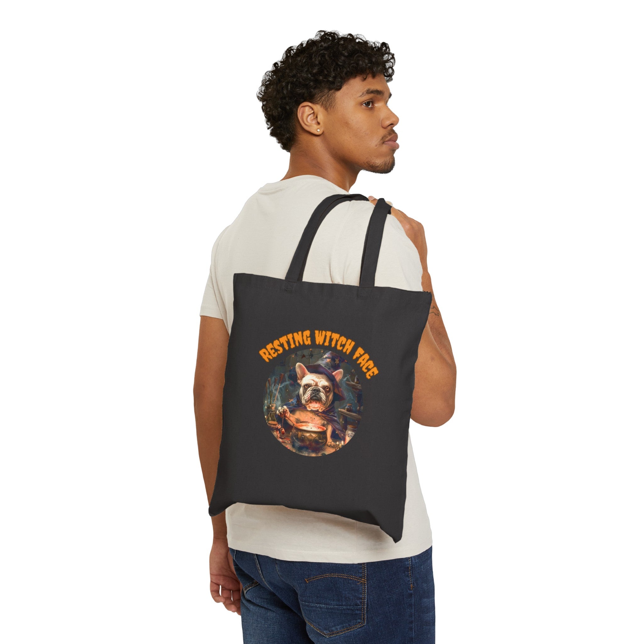 "Resting Witch Face" Trick or Treat Canvas Tote Bag (White/French)