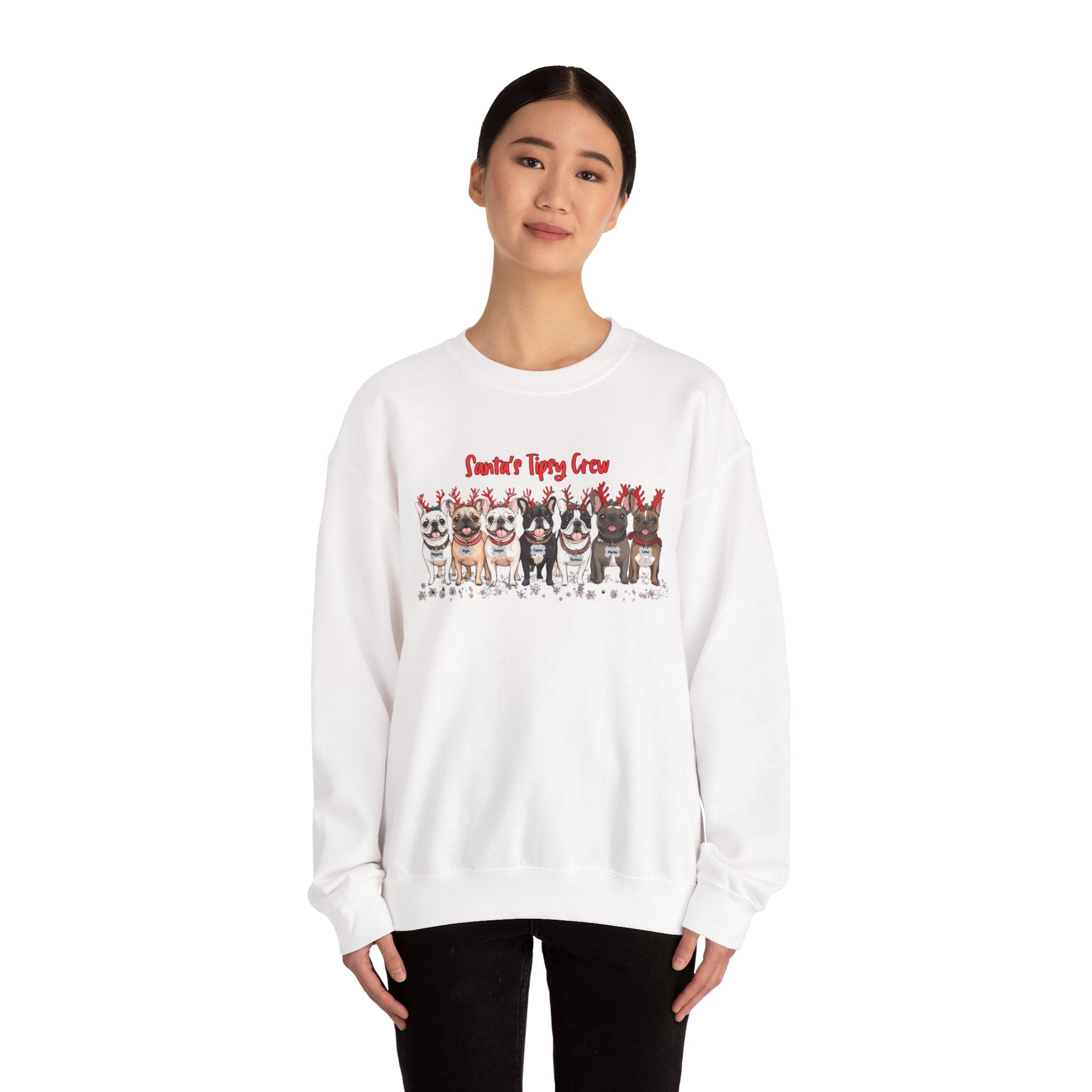 “Santa’s Tipsy Crew” Christmas Crewneck Sweatshirt - Unisex option 13 - French Bulldog mom sweatshirt | Tipsy Bully