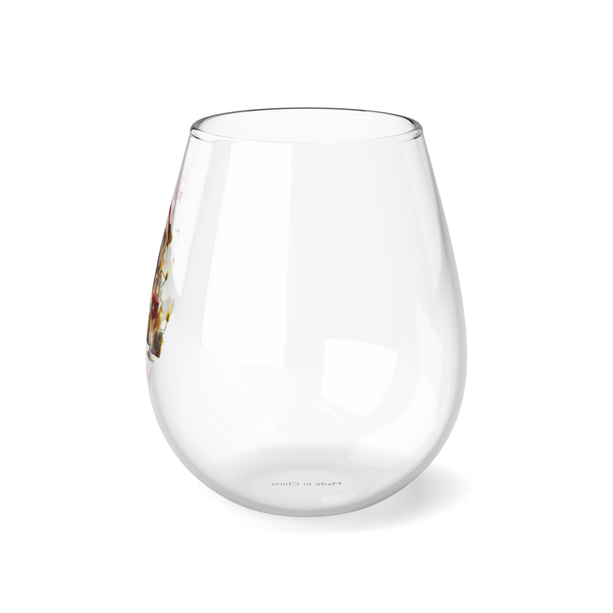 "Tis the Season to Be Tipsy!" Stemless Wine Glass - English Bulldog