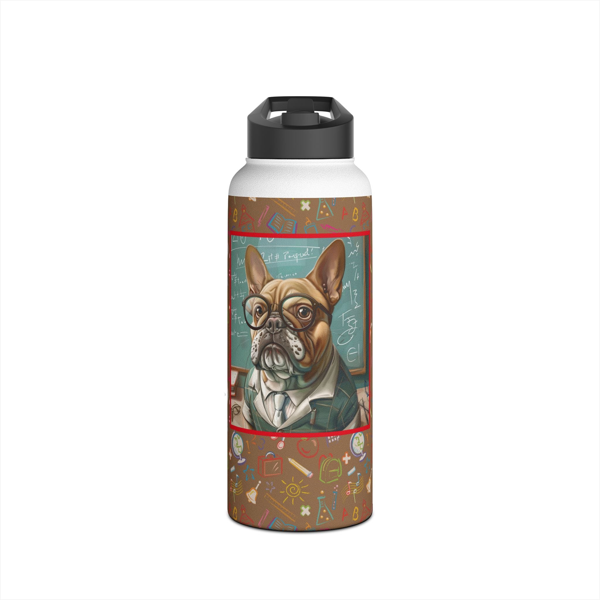 Smarty Paws Back-to-School Bulldog Water Bottle (Tan/French)