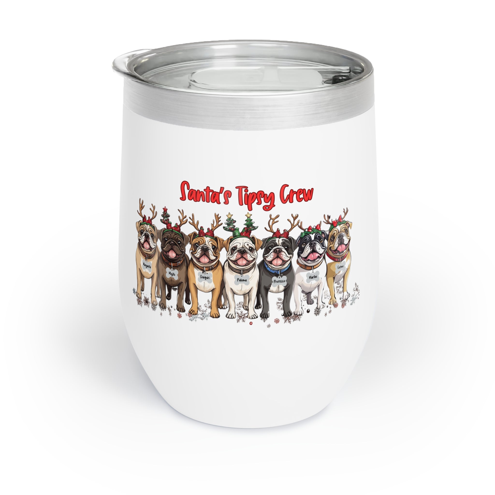 “Santa’s Tipsy Crew” Insulated Wine Tumbler (English)