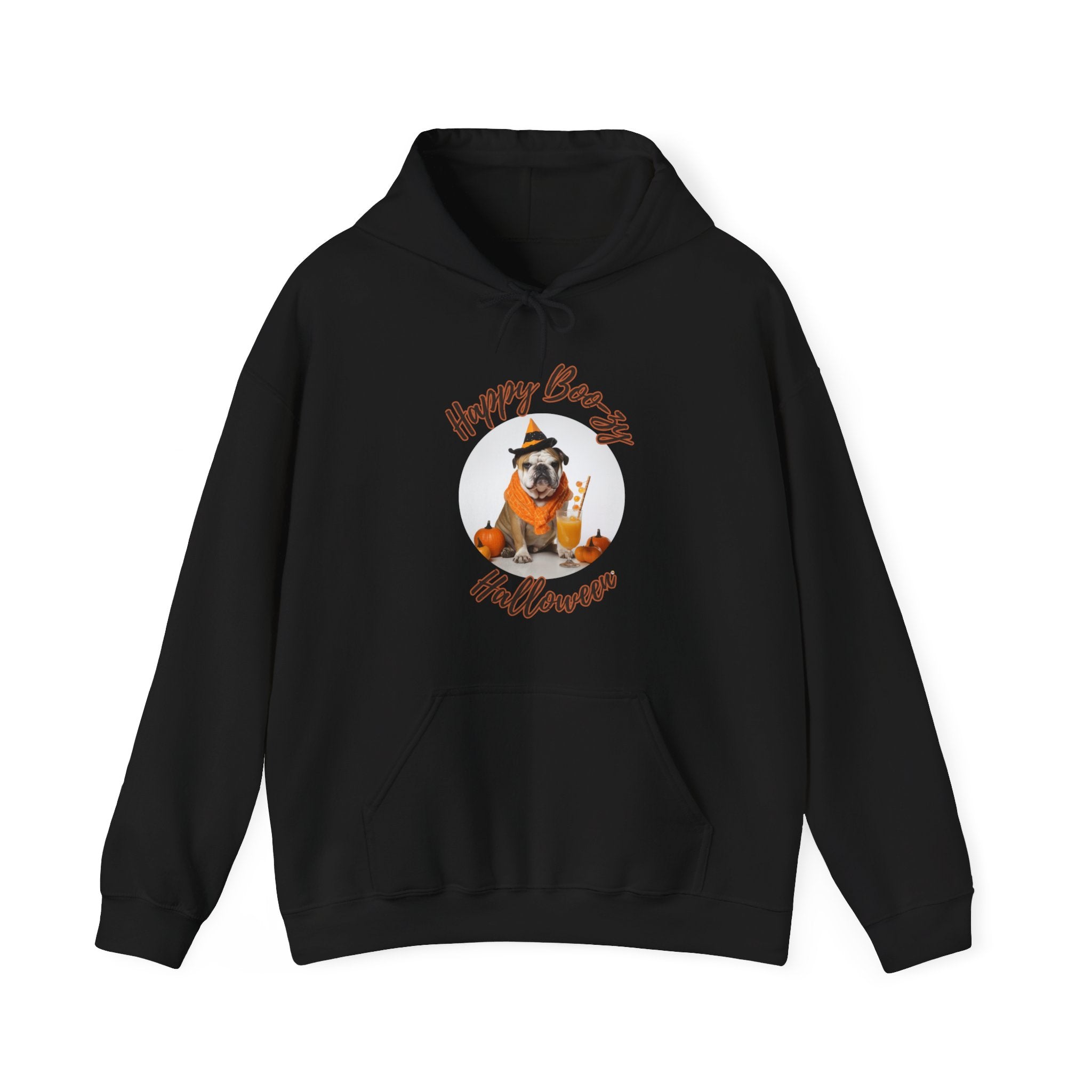 "Happy Boo-zy Haloween" Halloween Bulldog Hoodie (Tan/English)