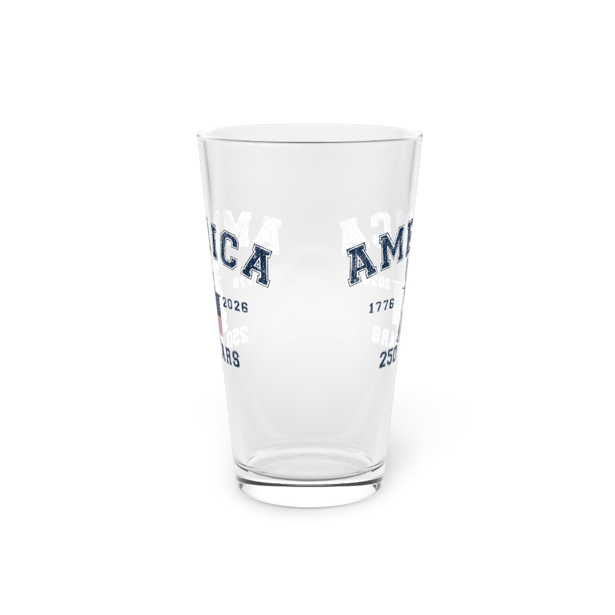 America 250 Years Pint Glass — Patriotic Bulldog & Flag 16oz Beer Glass (English)