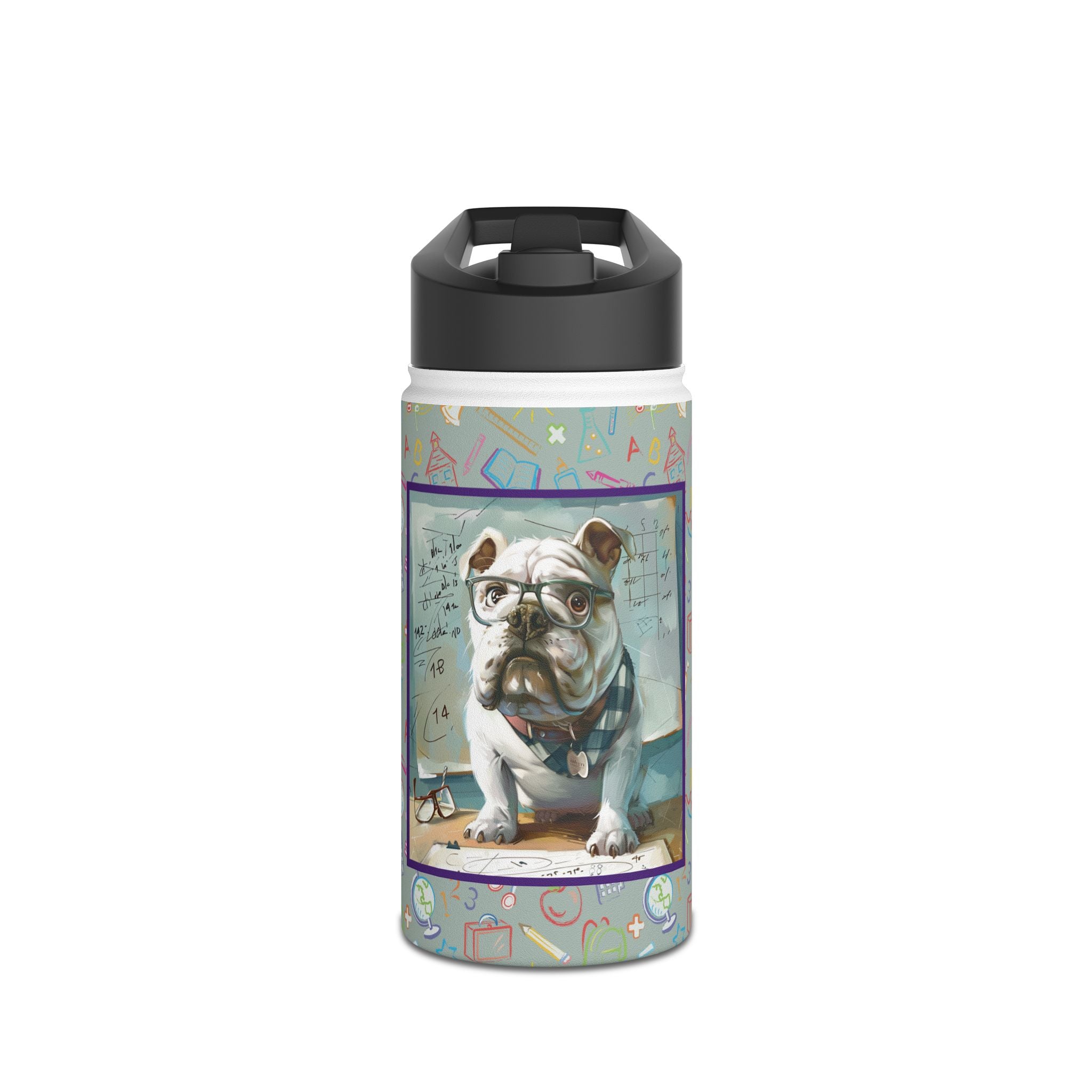 Smarty Paws Back-to-School Bulldog Water Bottle (White/English)