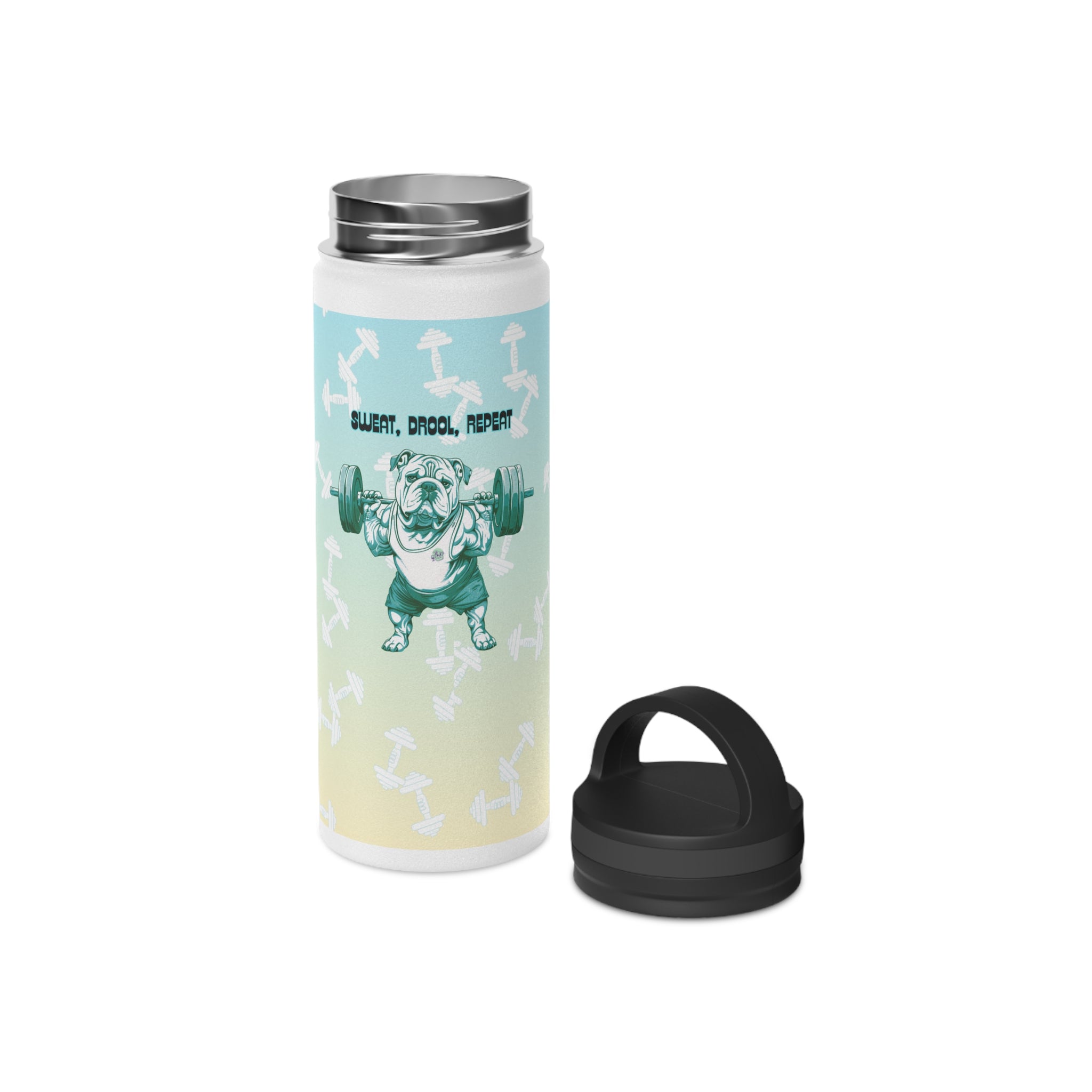 Tipsy Bully Ripped Bulldog Stainless Steel Water Bottle, Handle Lid (English/Green)