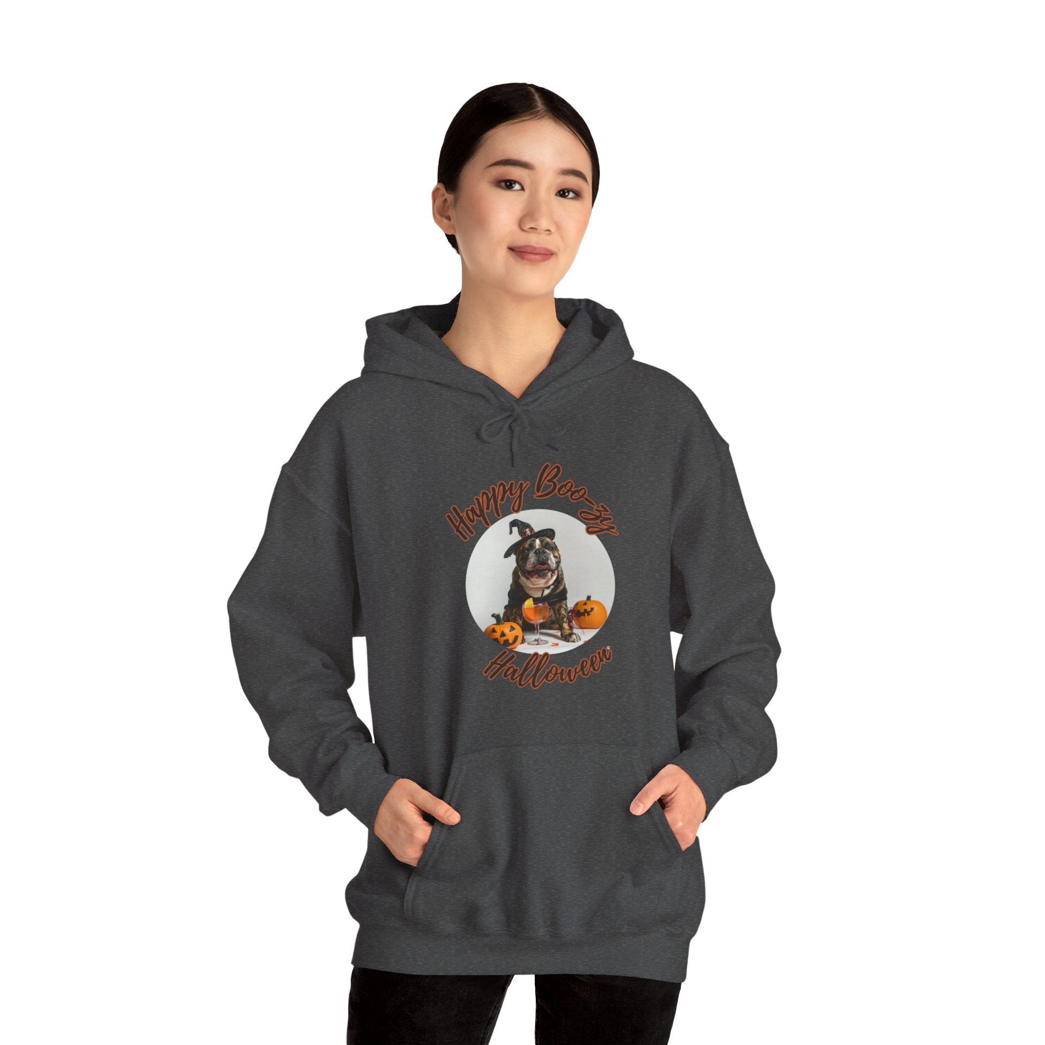 "Happy Boo-zy Halloween" Halloween Bulldog Hoodie (Black/English)