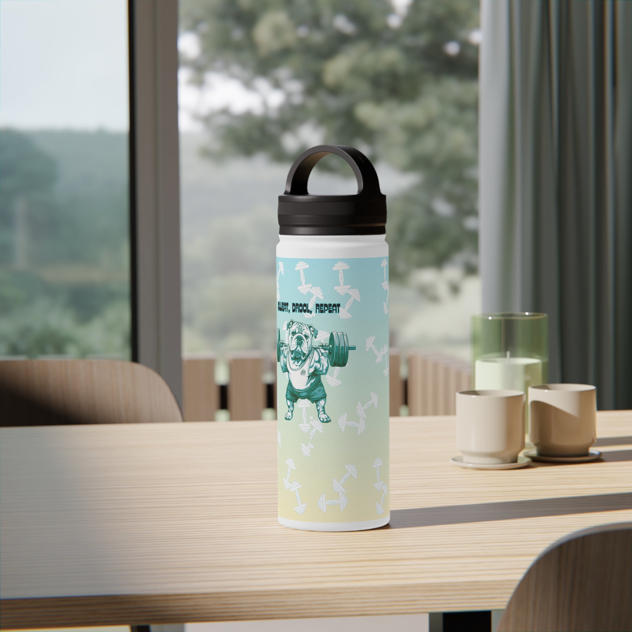 Tipsy Bully Ripped Bulldog Stainless Steel Water Bottle, Handle Lid (English/Green)