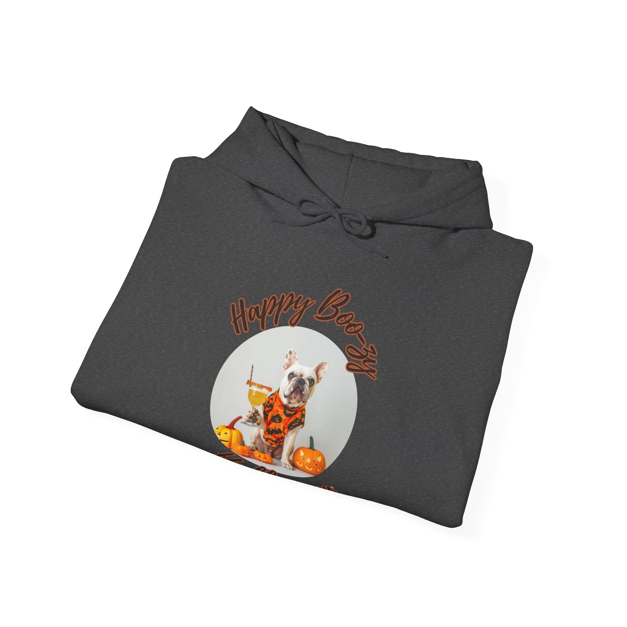 "Happy Boo-zy Halloween" Halloween Bulldog Hoodie (White/French)