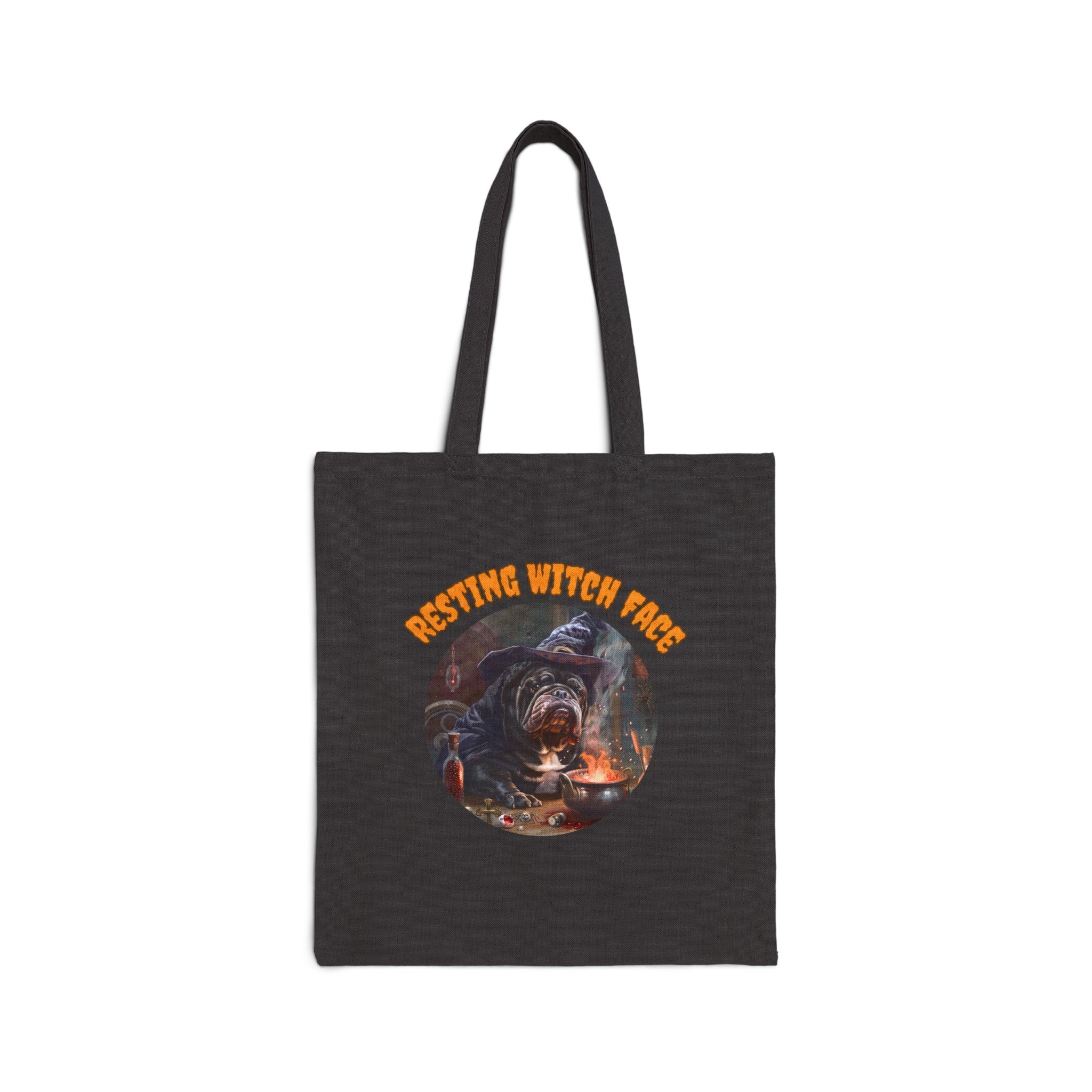 "Resting Witch Face" Trick or Treat Canvas Tote Bag (Black/English)