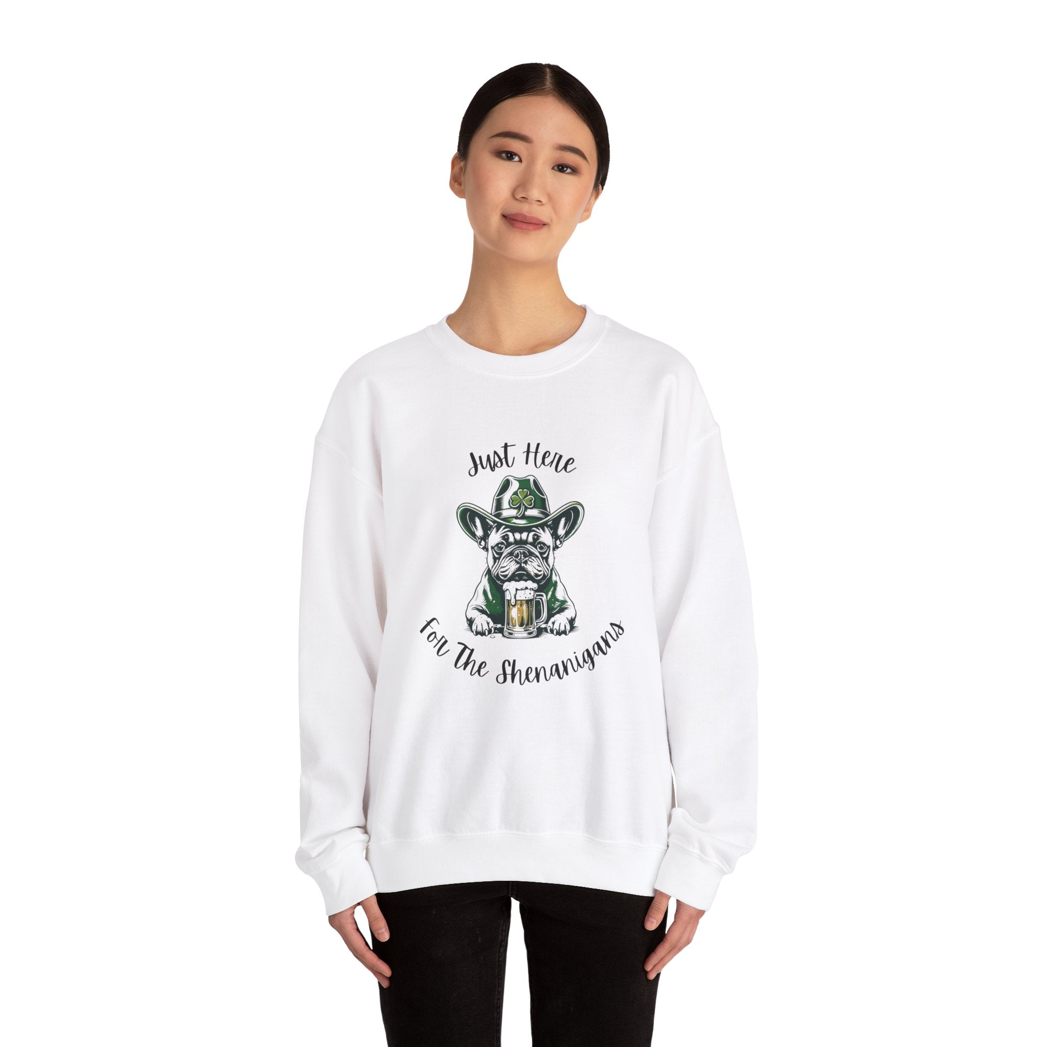 Tipsy Bully St. Patrick's Day Sweatshirt: "Just Here for the Shenanigans" (French)