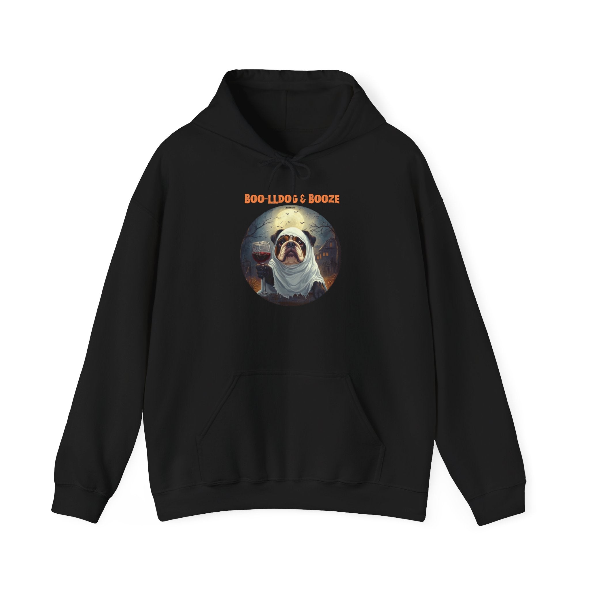 Boo-lldog & Booze Halloween Bulldog Hoodie (Brown/English)