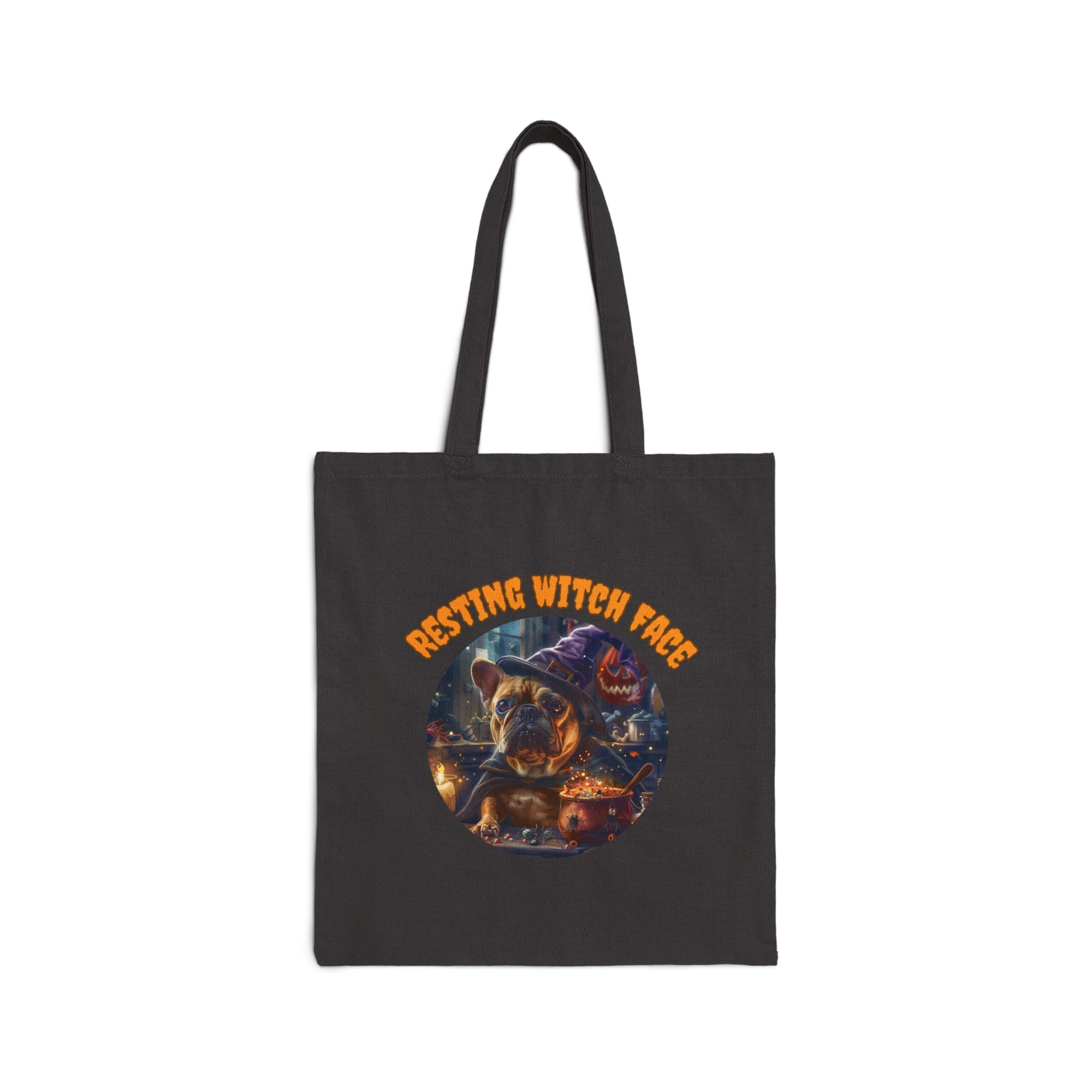 "Resting Witch Face" Trick or Treat Canvas Tote Bag (Tan/French)