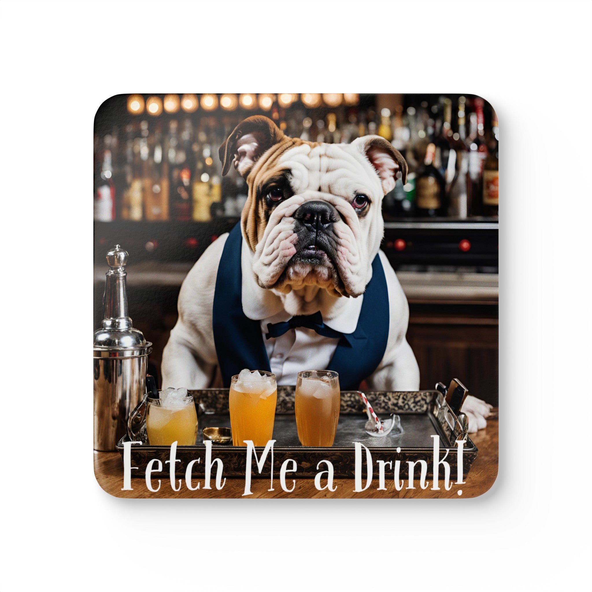 "Fetch Me A Drink" set of 4 coasters (White/English)