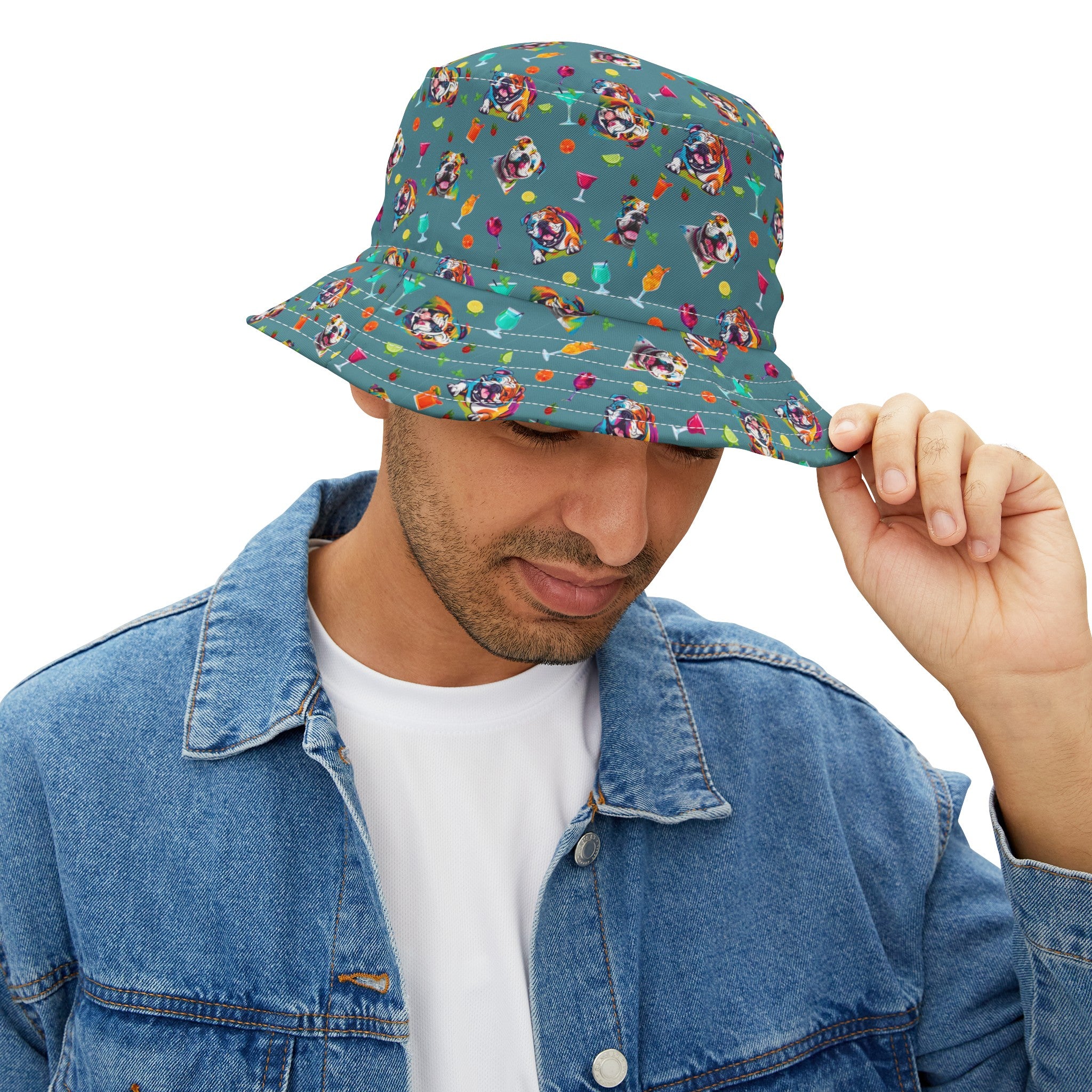 Tipsy Bully Unisex Summer Cocktail Bucket Hat (English/Turq)