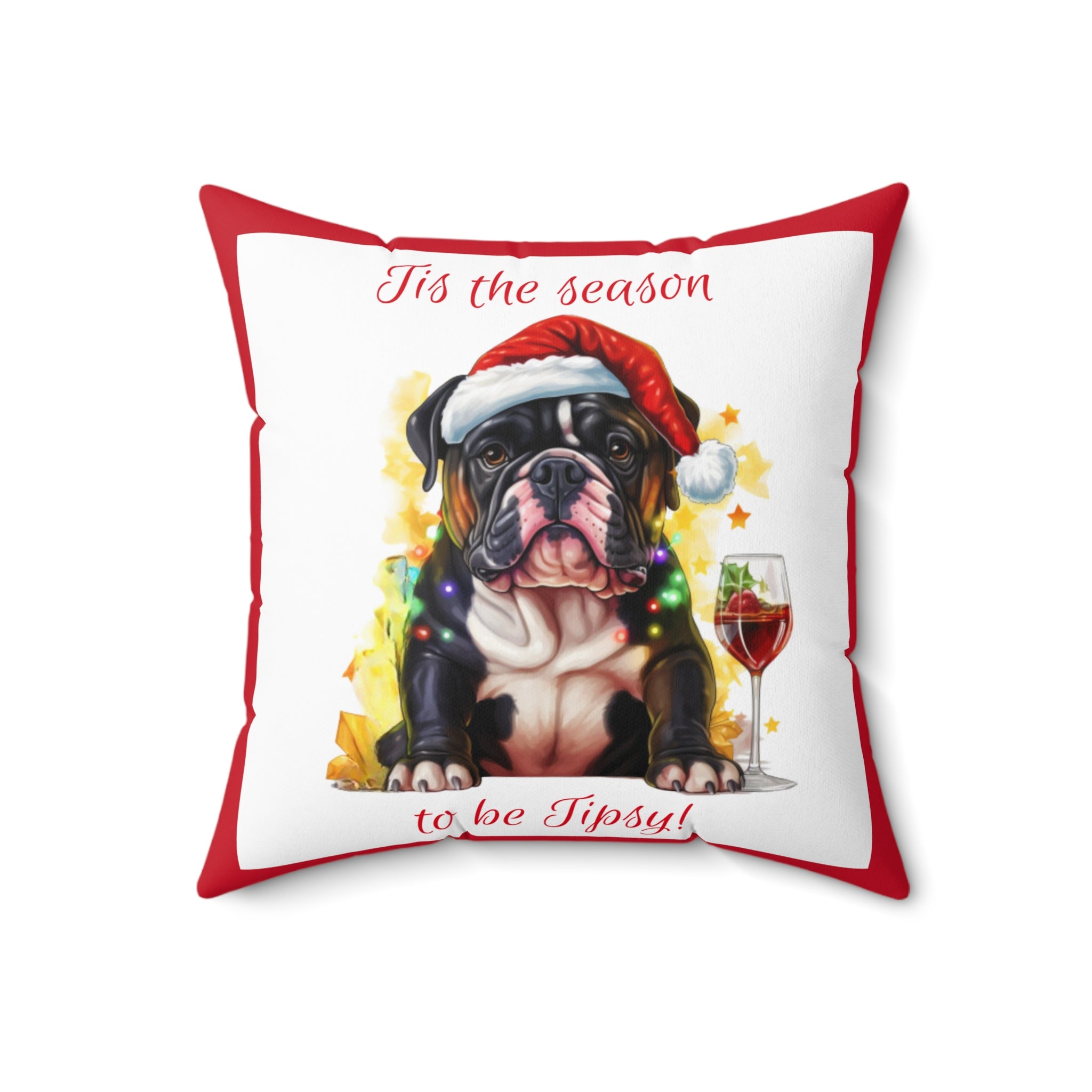 Tipsy Bully Holiday Pillow (Black English-Tis the Season-Red)