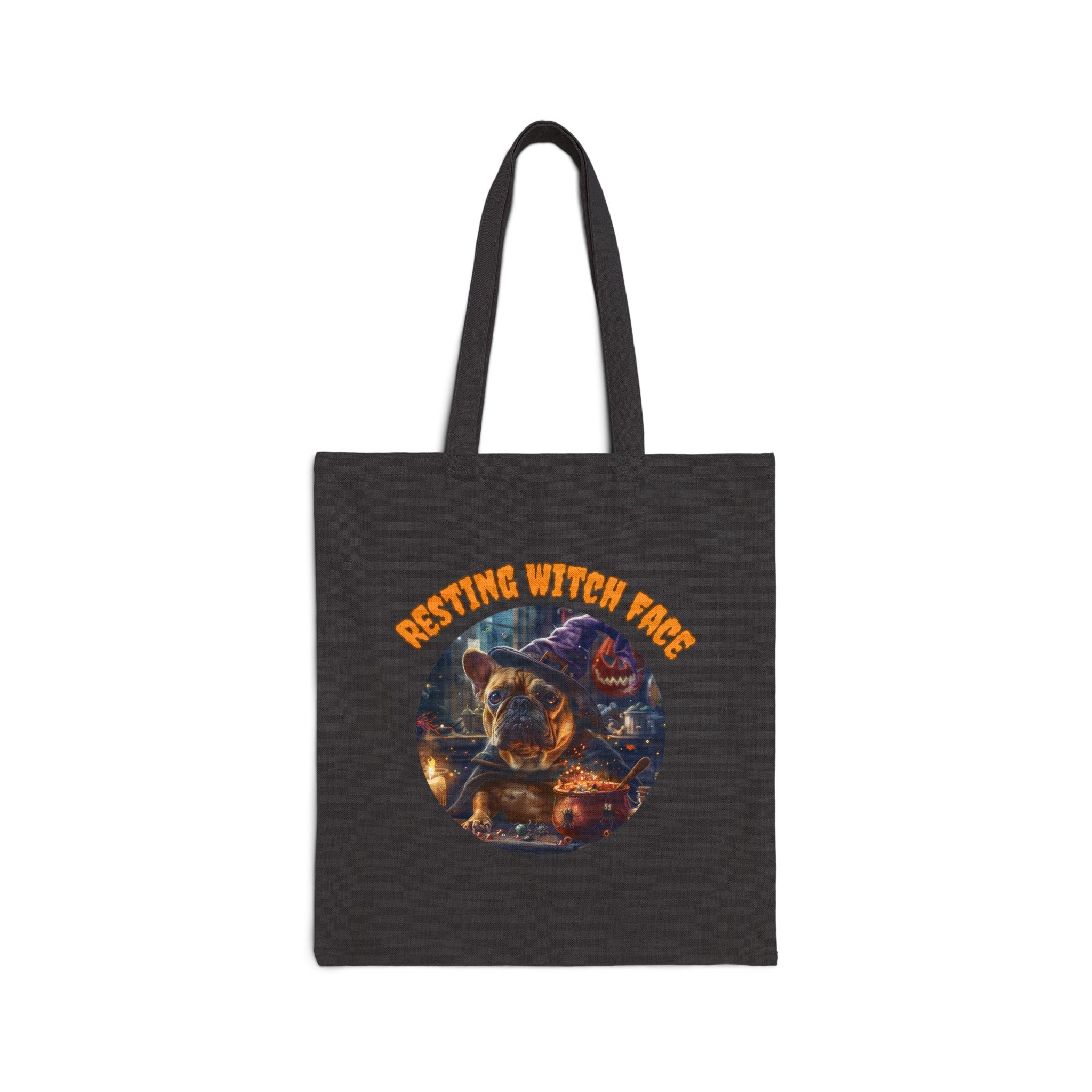 "Resting Witch Face" Trick or Treat Canvas Tote Bag (Tan/French)