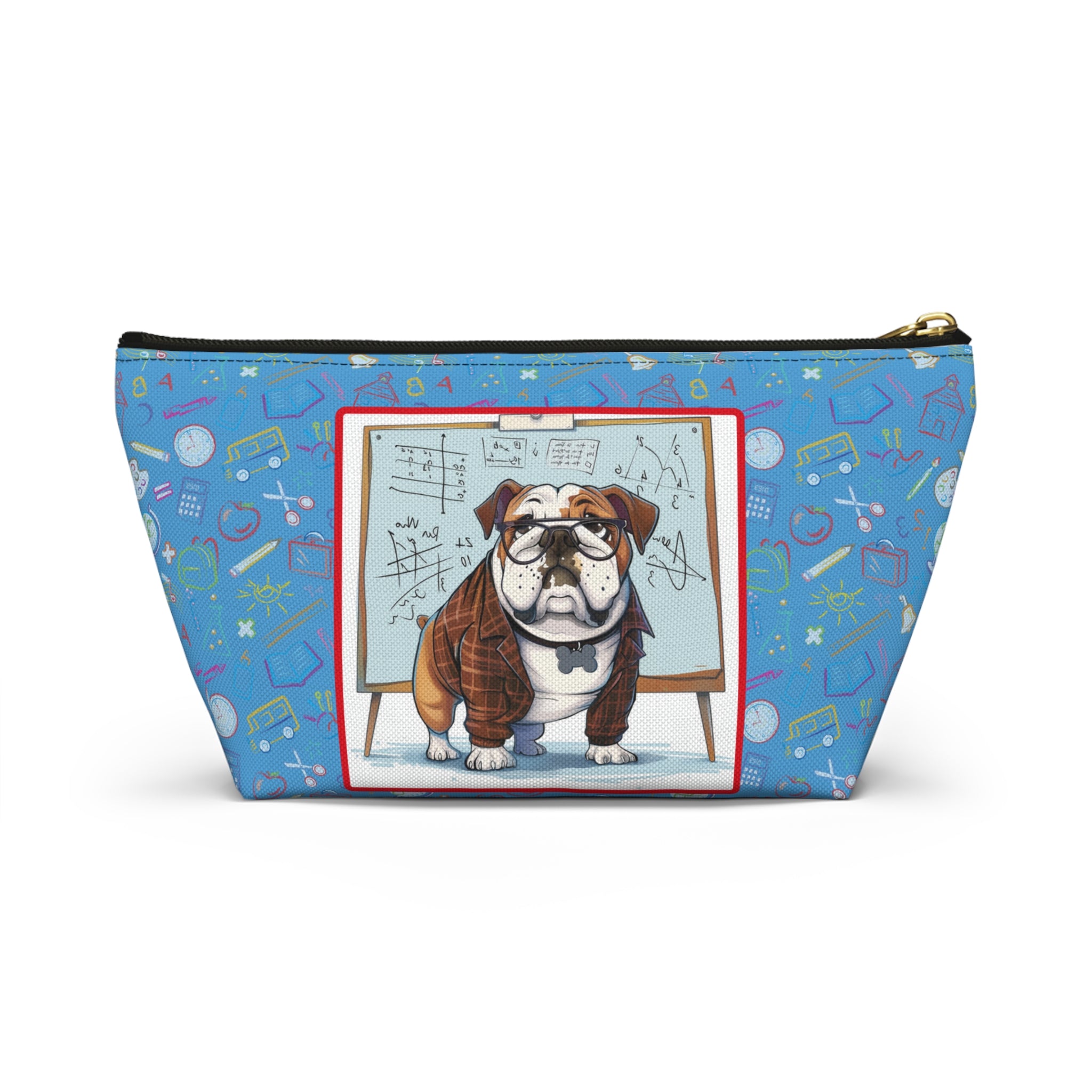 Smarty Paws Back-to-School Bulldog Accessory Pouch (Tan/English)