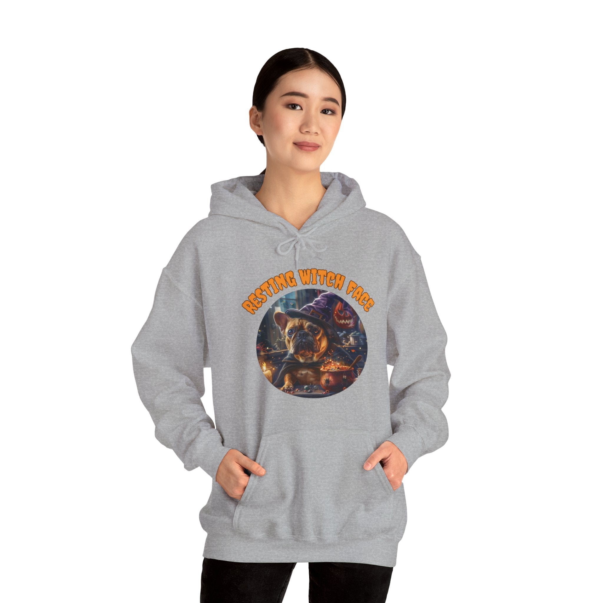 "Resting Witch Face" Halloween Bulldog Hoodie (Tan/French)