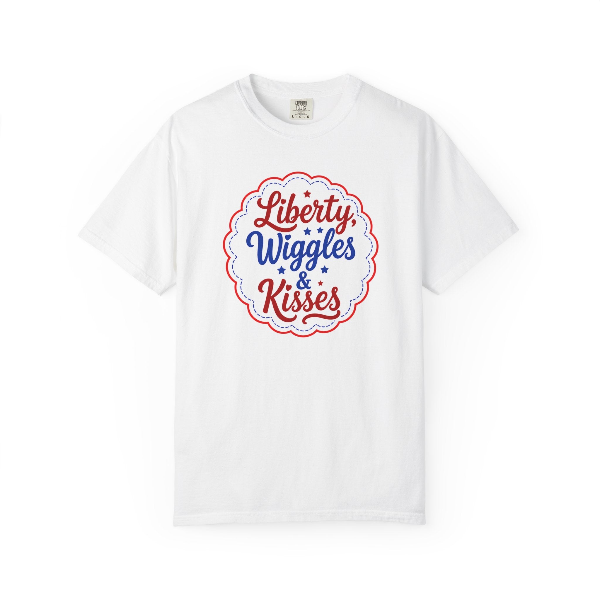 Liberty, Wiggles & Kisses Bulldog T-Shirt | Patriotic Garment-Dyed Tee (English)