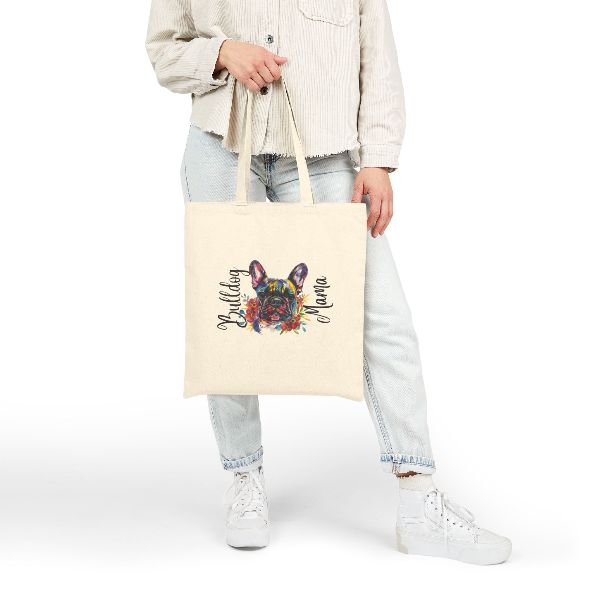 Bulldog Mama Cotton Canvas Tote Bag (French1)