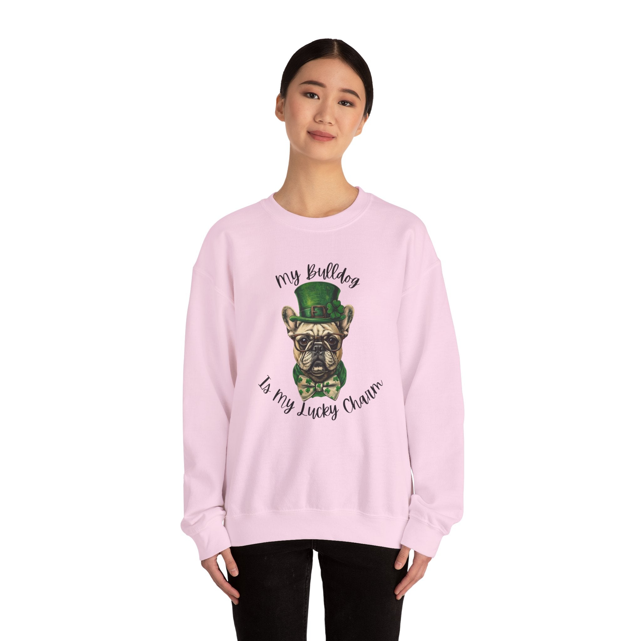 Tipsy Bully St. Patrick's Day Sweatshirt: "My Bulldog is My Lucky Charm (French)