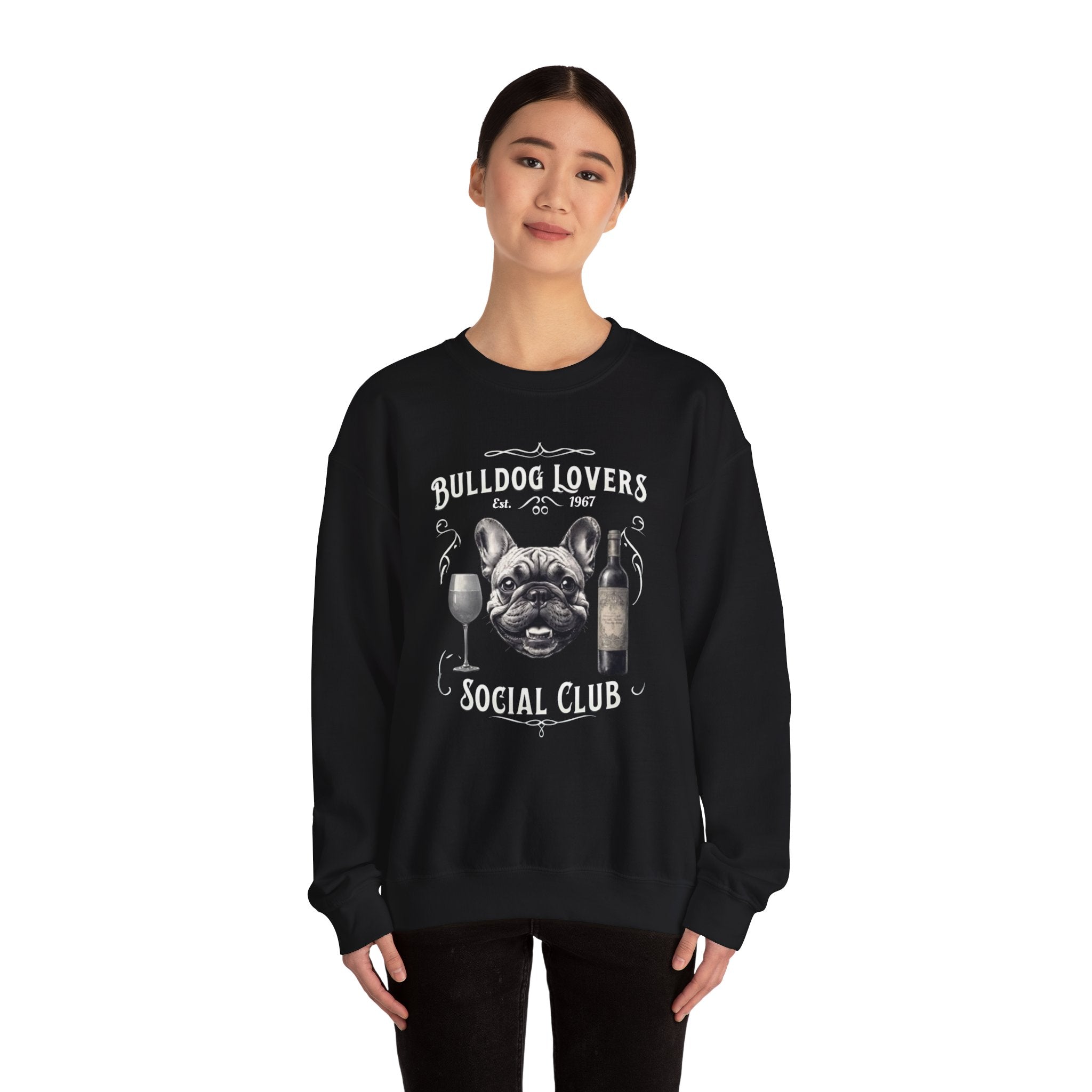 Bulldog Lovers Social Club Unisex Heavy Blend™ Crewneck Sweatshirt (French/Wine)