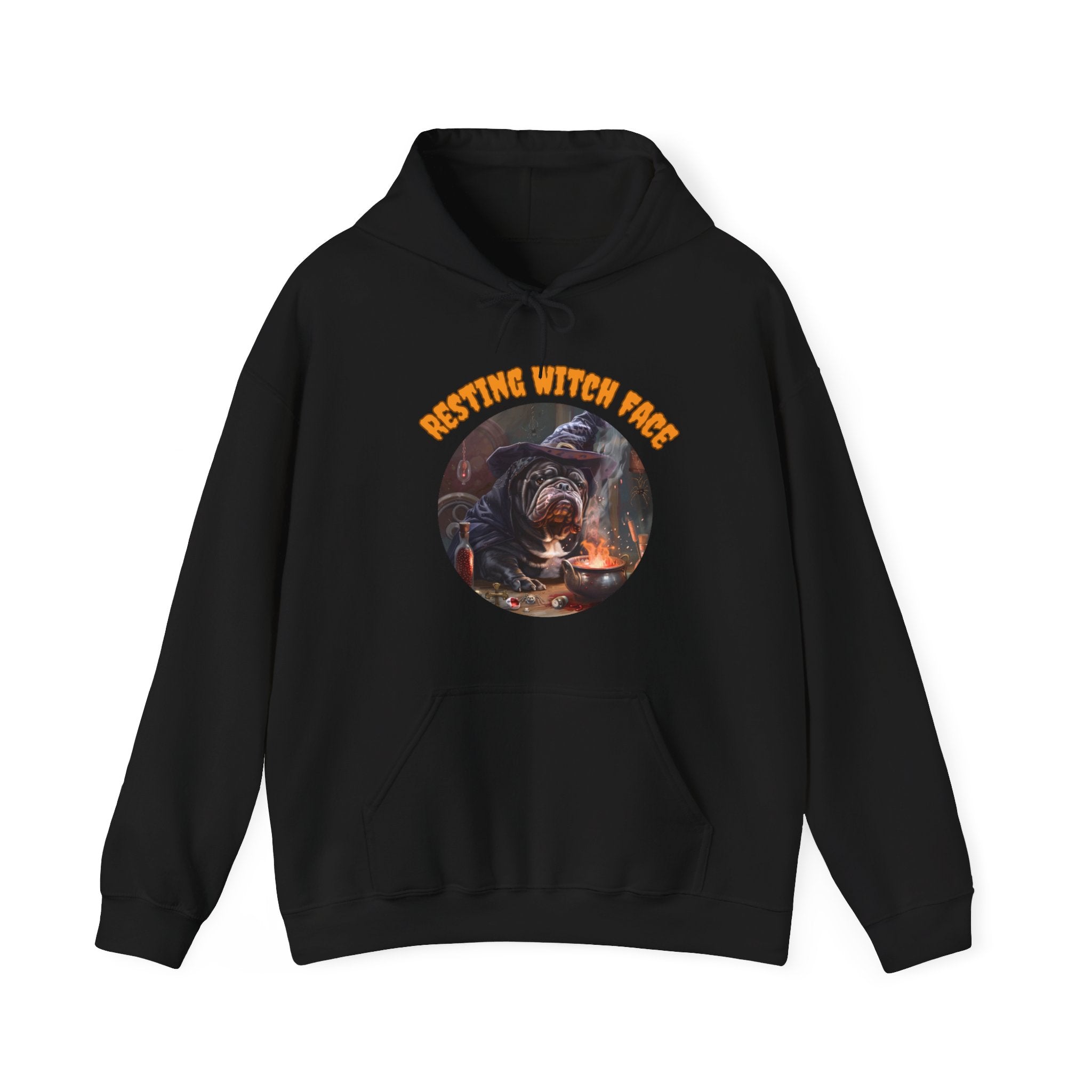 "Resting Witch Face" Halloween Bulldog Hoodie (Black/English)