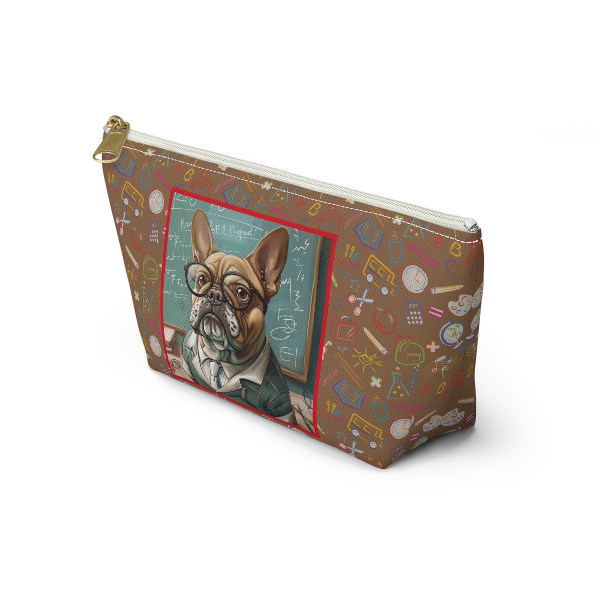 Smarty Paws Back-to-School Bulldog Accessory Pouch (Tan/French)