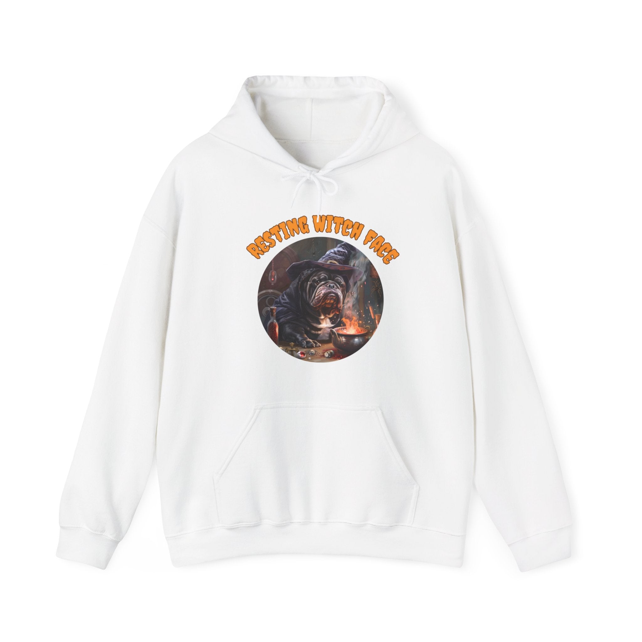 "Resting Witch Face" Halloween Bulldog Hoodie (Black/English)