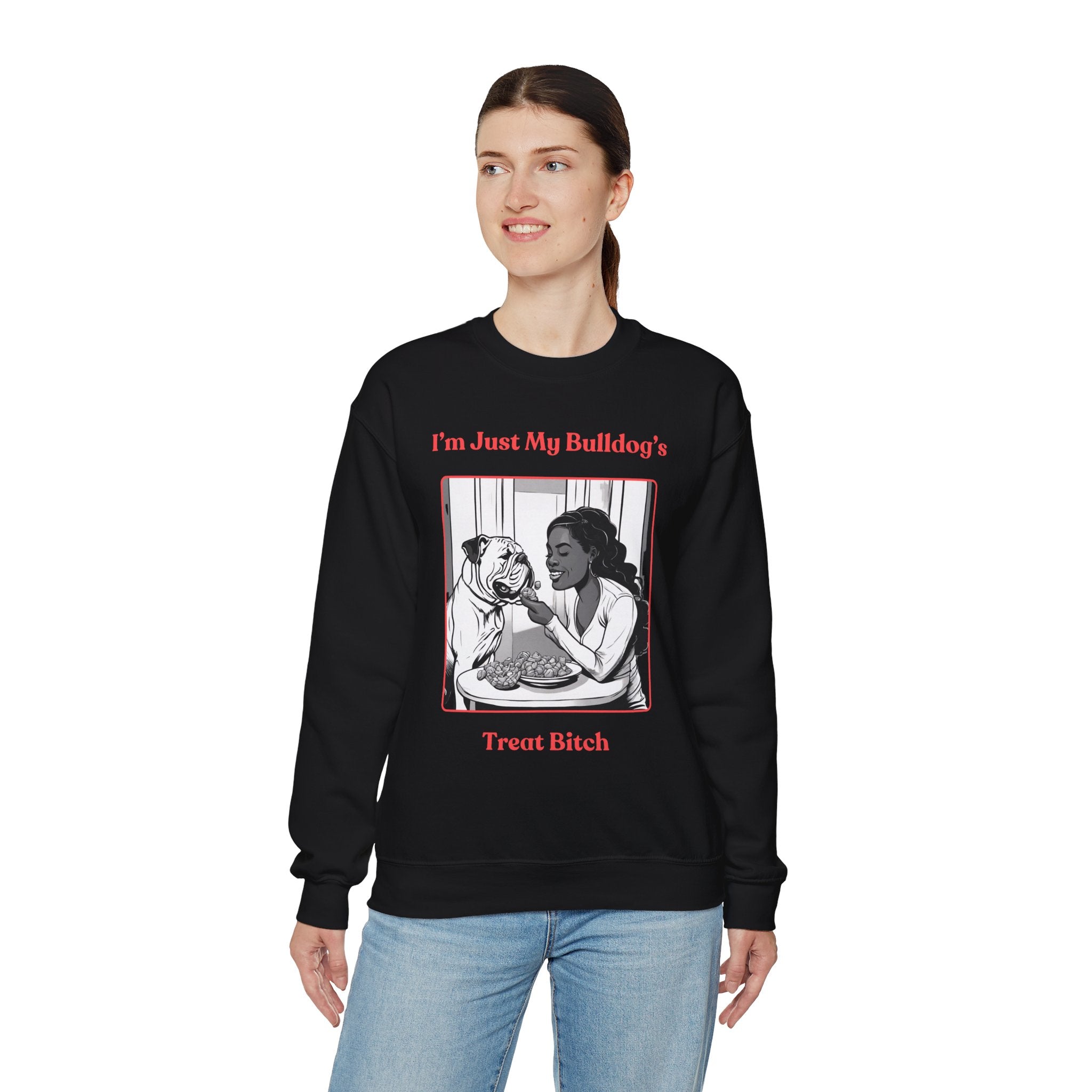 "Just My Bulldog's Treat Bitch" Crew Neck Sweatshirt (English/Pink)