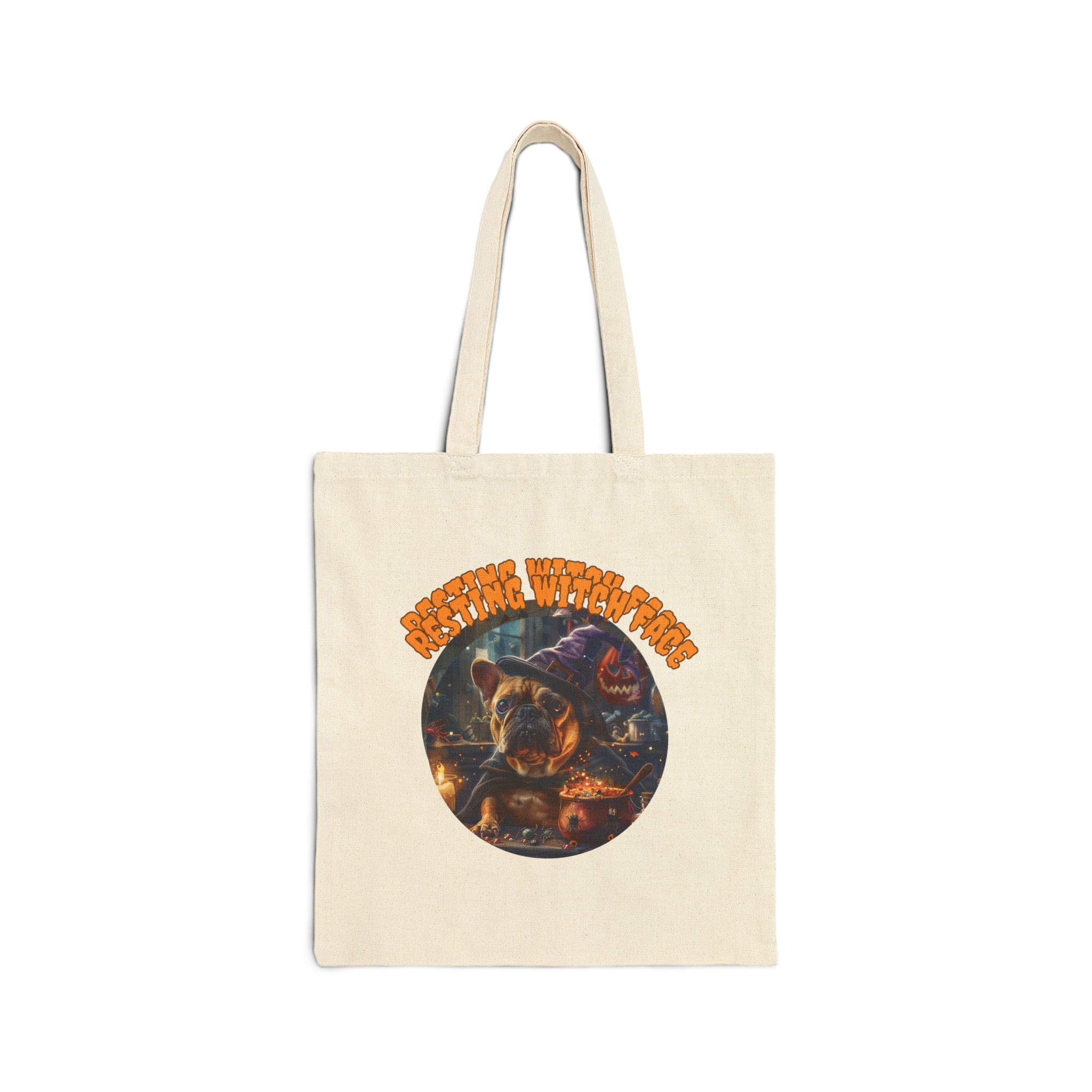 "Resting Witch Face" Trick or Treat Canvas Tote Bag (Tan/French)