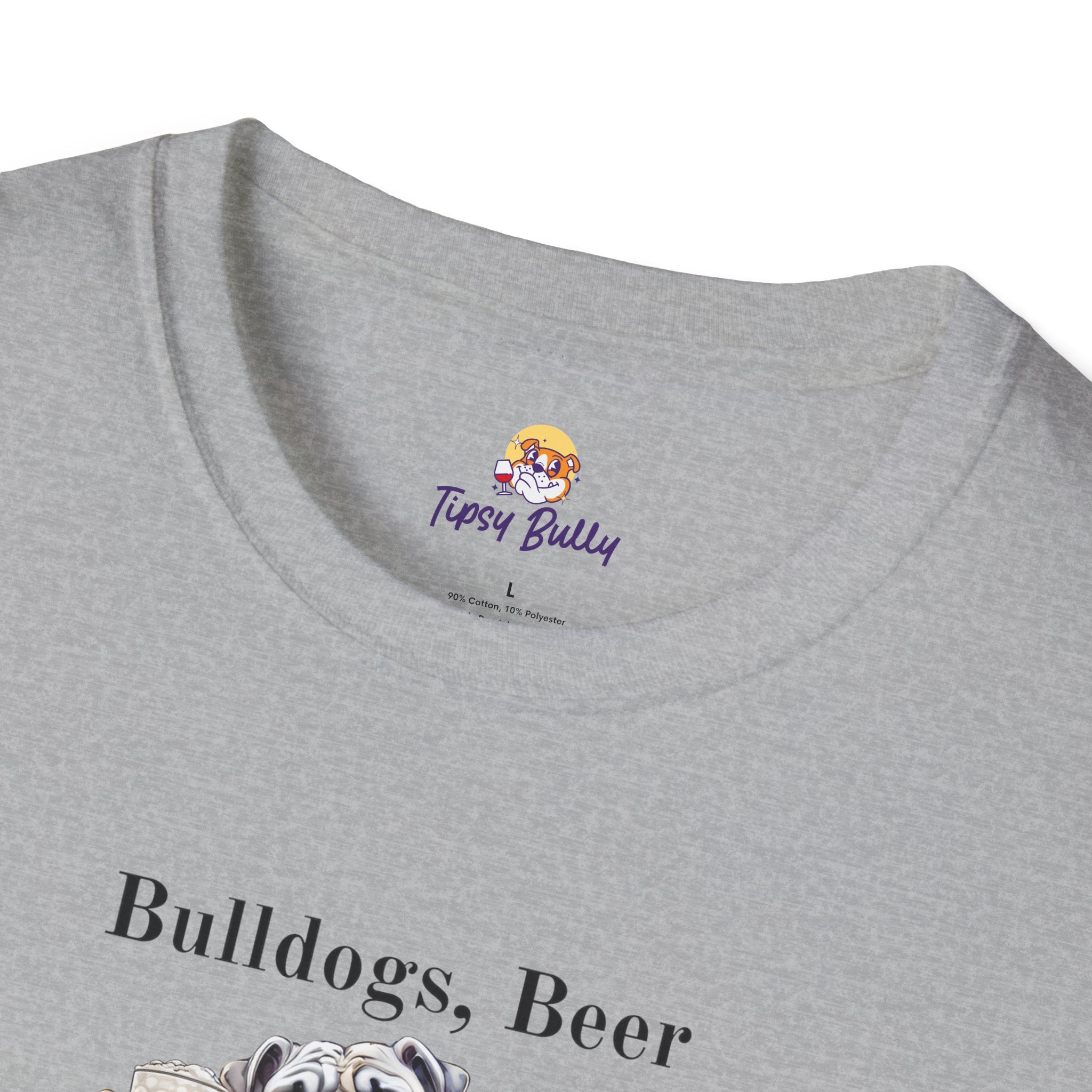 Bulldogs, Beer, and Bad Decisions" Unisex T-Shirt by Tipsy Bully (English/White)