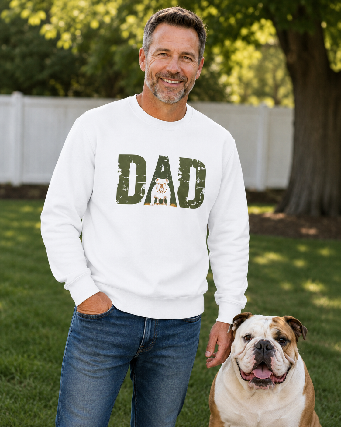 Bulldog Dad Crewneck Sweatshirt | Distressed DAD Sweatshirt for Bulldog Dads (English)