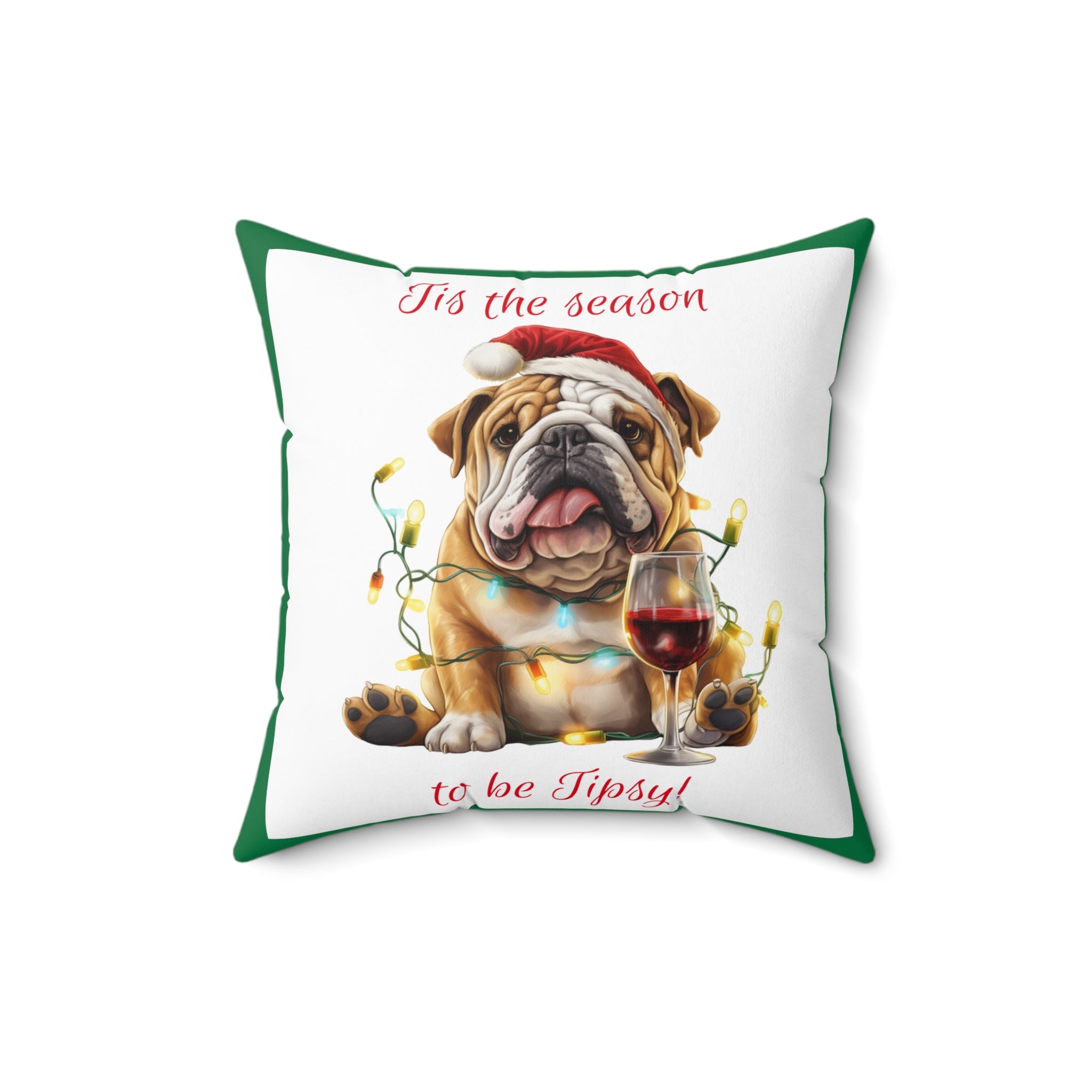 Tipsy Bully Holiday Pillow (Brown English - Tis the season-Green)