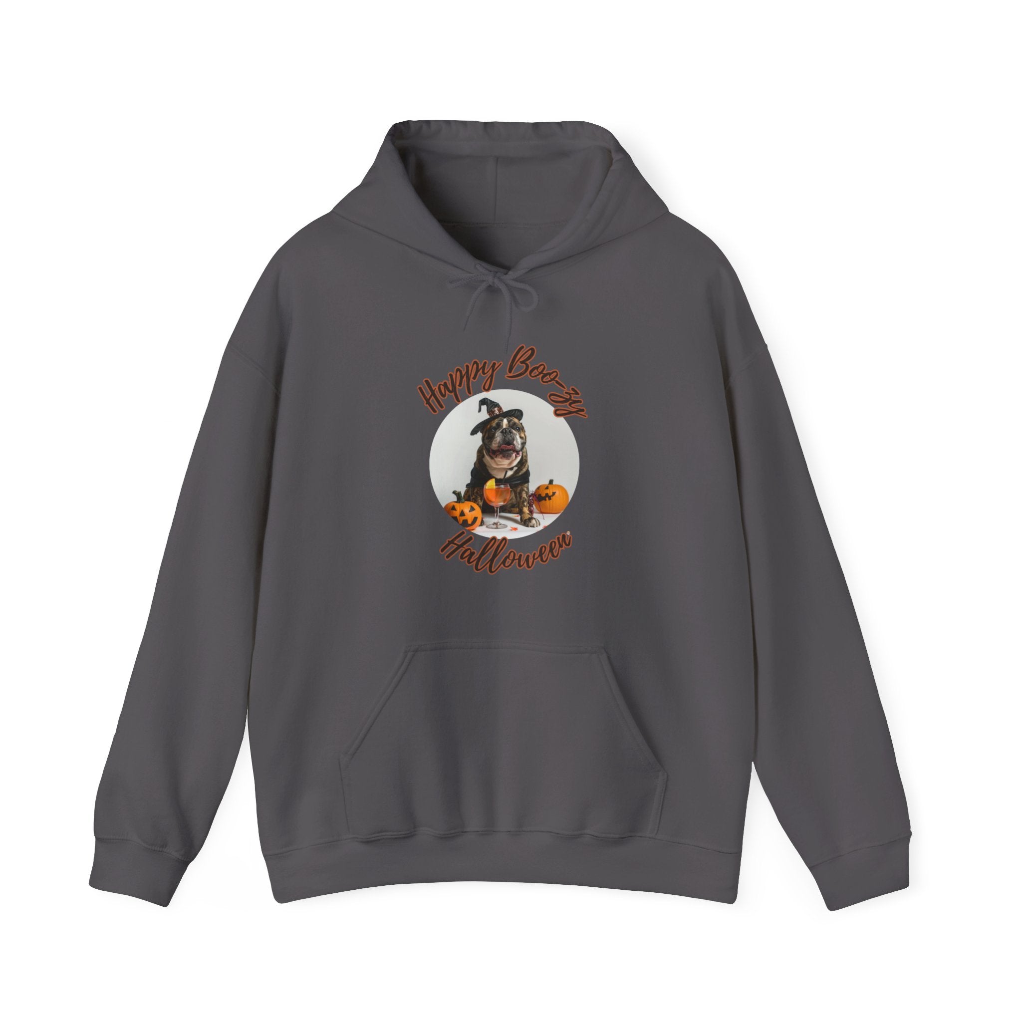 "Happy Boo-zy Halloween" Halloween Bulldog Hoodie (Black/French)