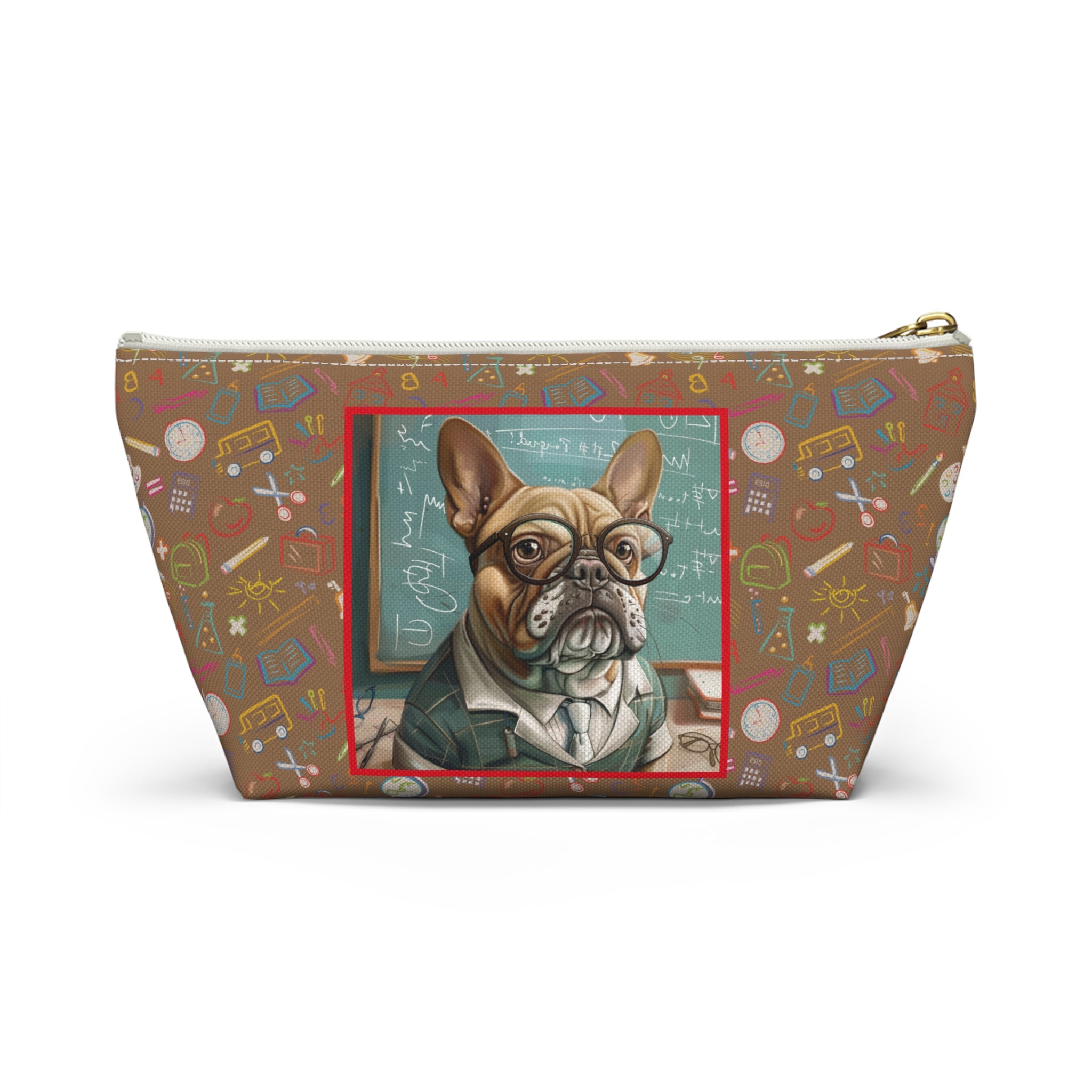 Smarty Paws Back-to-School Bulldog Accessory Pouch (Tan/French)