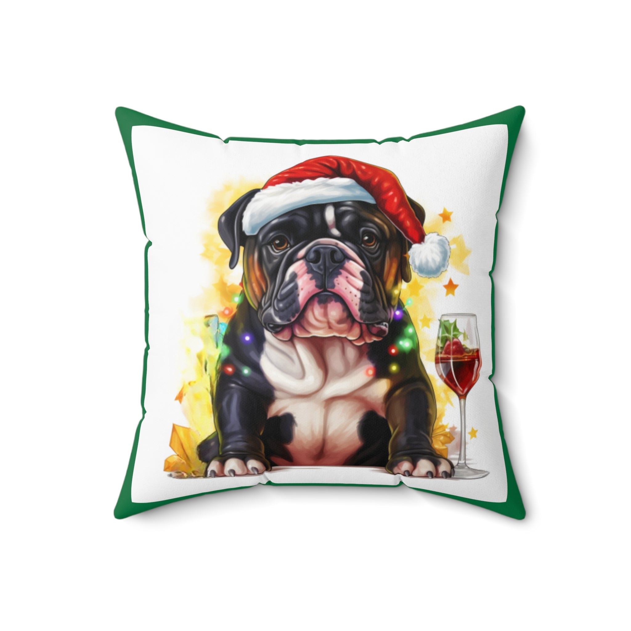 Tipsy Bully Holiday Pillow (Black English-Green)