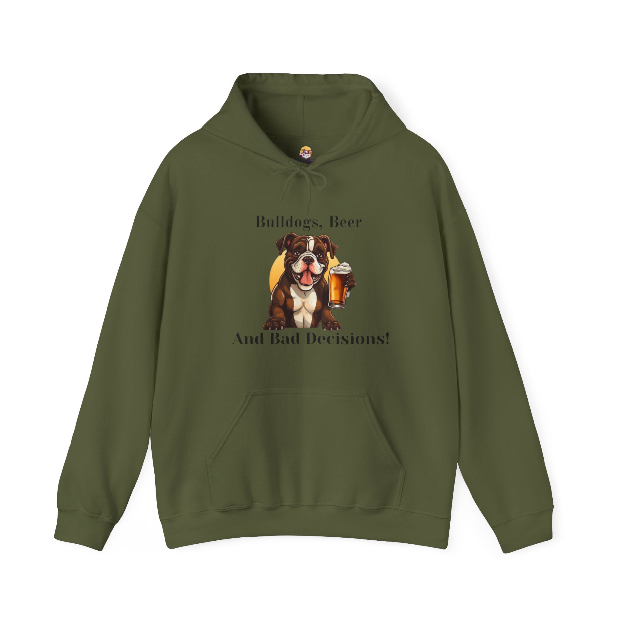Bulldogs, Beer, and Bad Decisions" Hoodie - Your Go-To Gear for Mischievous Times! (American/Brown)