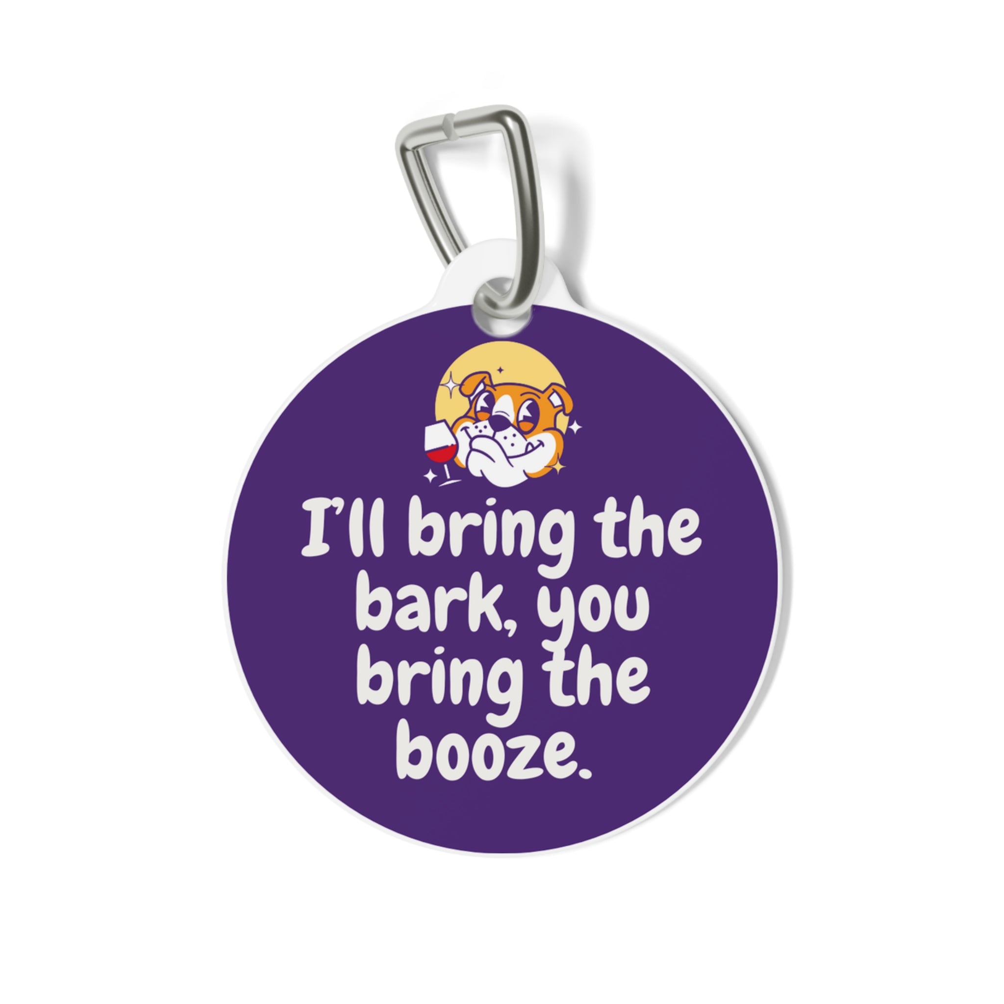 Tipsy Bully Dog Tags: "I'll Bring the Bark, You Bring the Booze" Edition - Purple
