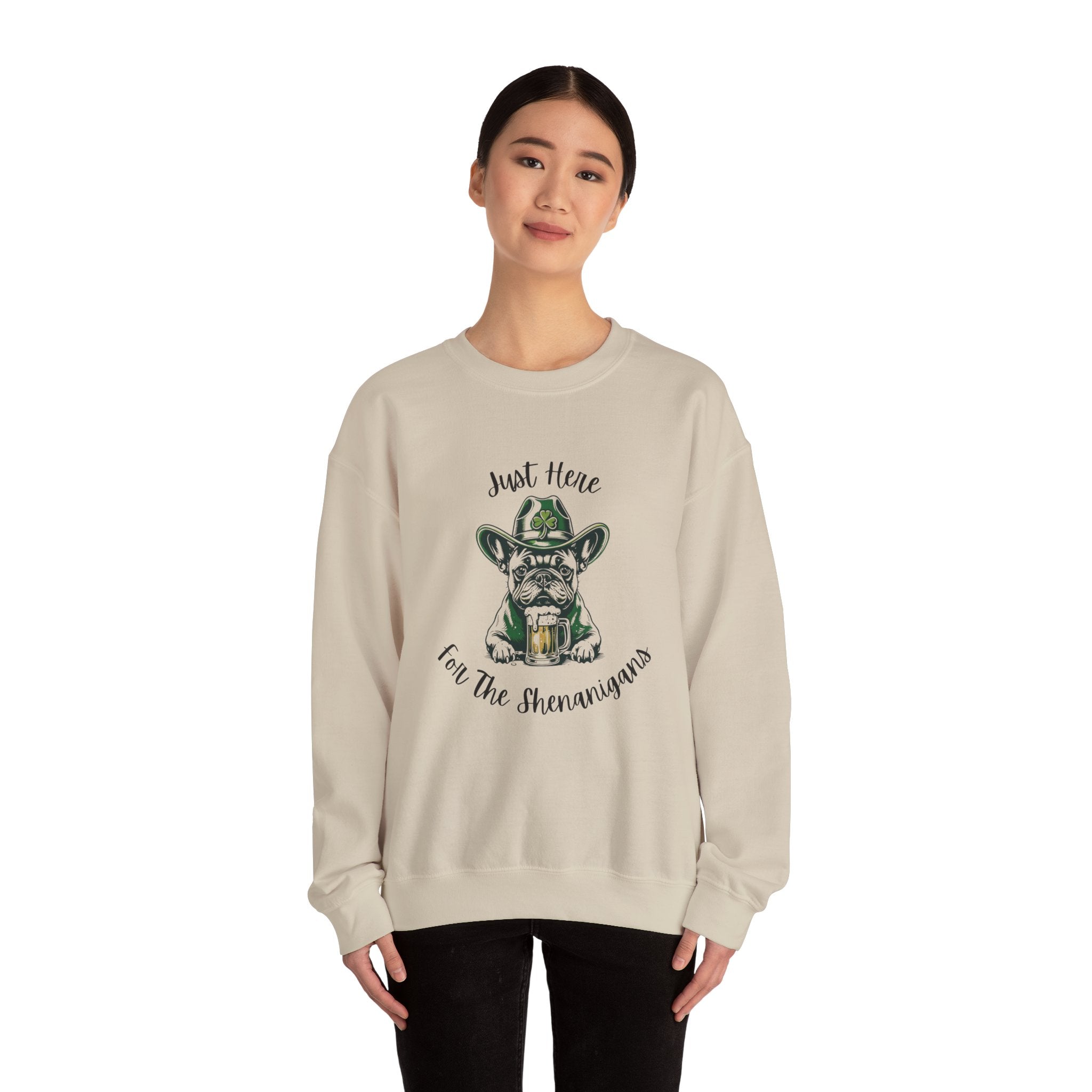 Tipsy Bully St. Patrick's Day Sweatshirt: "Just Here for the Shenanigans" (French)