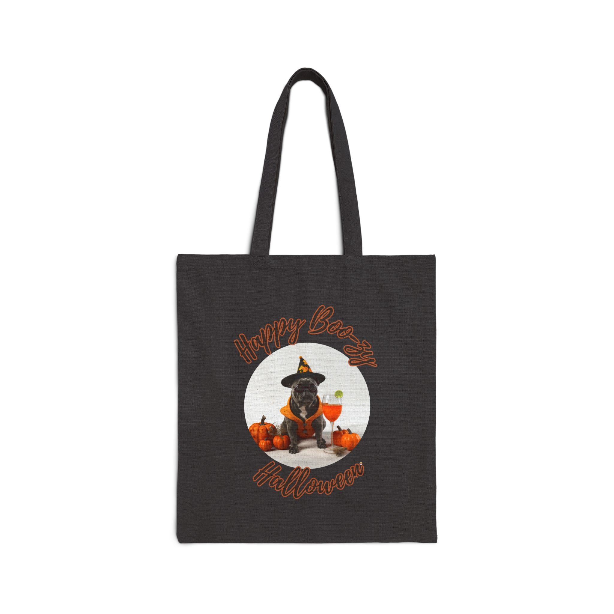 "Happy Boo-zy Halloween" Trick or Treat Canvas Tote Bag (Black/French)