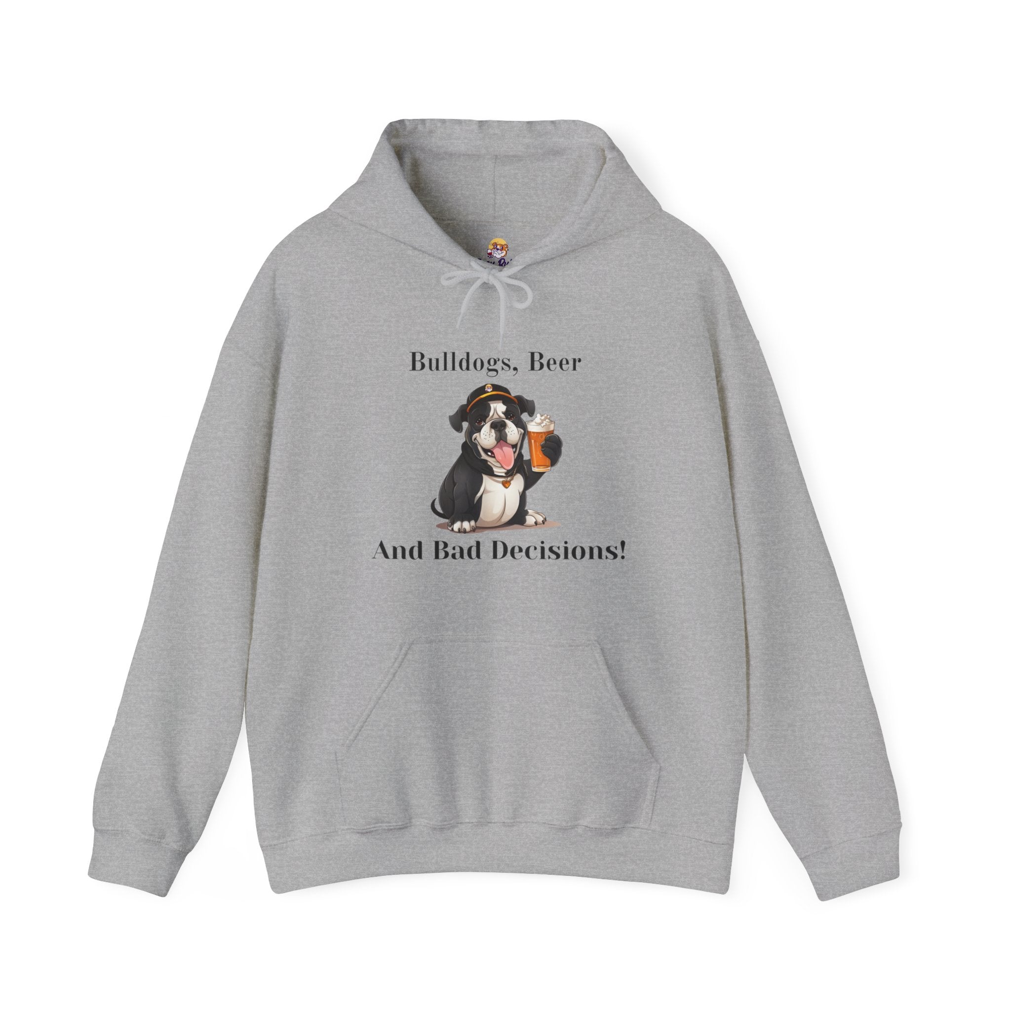 Bulldogs, Beer, and Bad Decisions" Hoodie - Your Go-To Gear for Mischievous Times! (English/Black)