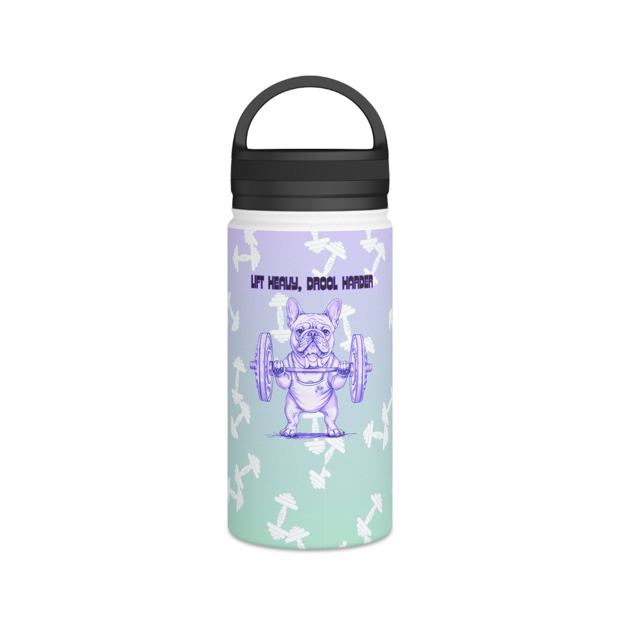 Tipsy Bully Ripped Bulldog Stainless Steel Water Bottle, Handle Lid (French/Purple)